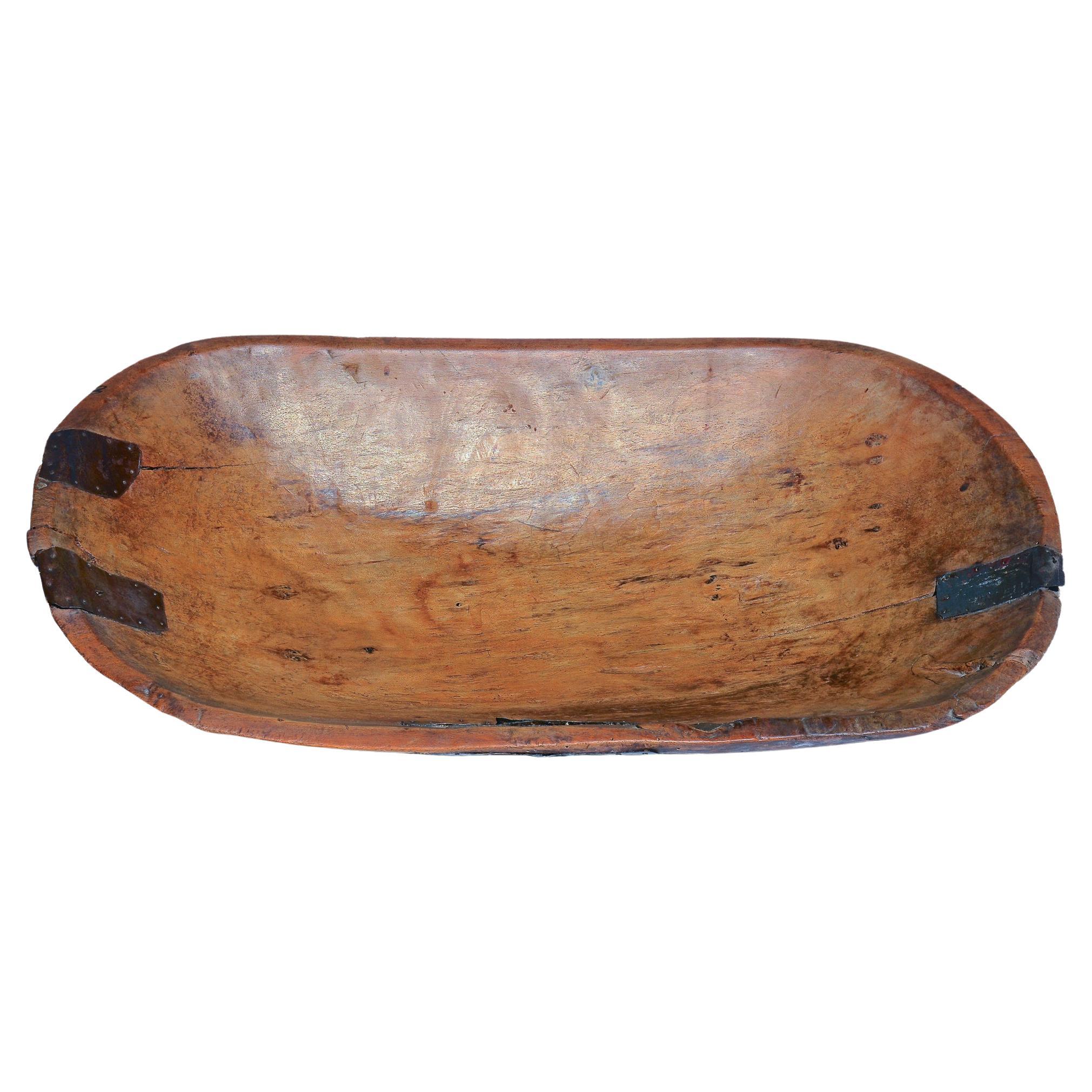 19th Century Mexican Hand Carved Sabino Wood Bowl with vintage native repair For Sale