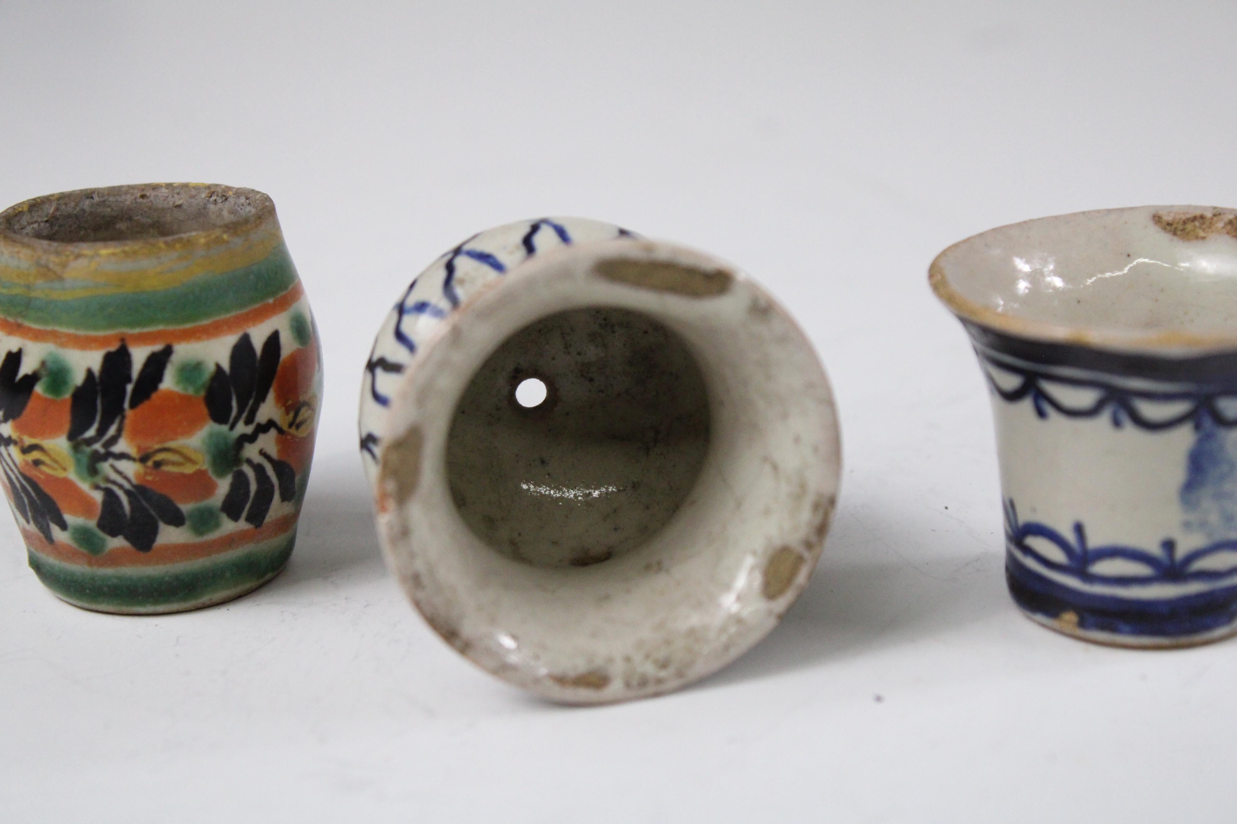 19th Century 19th-Century Mexican Miniature Talavera Jars – Hand-Painted Antique Pot Set For Sale