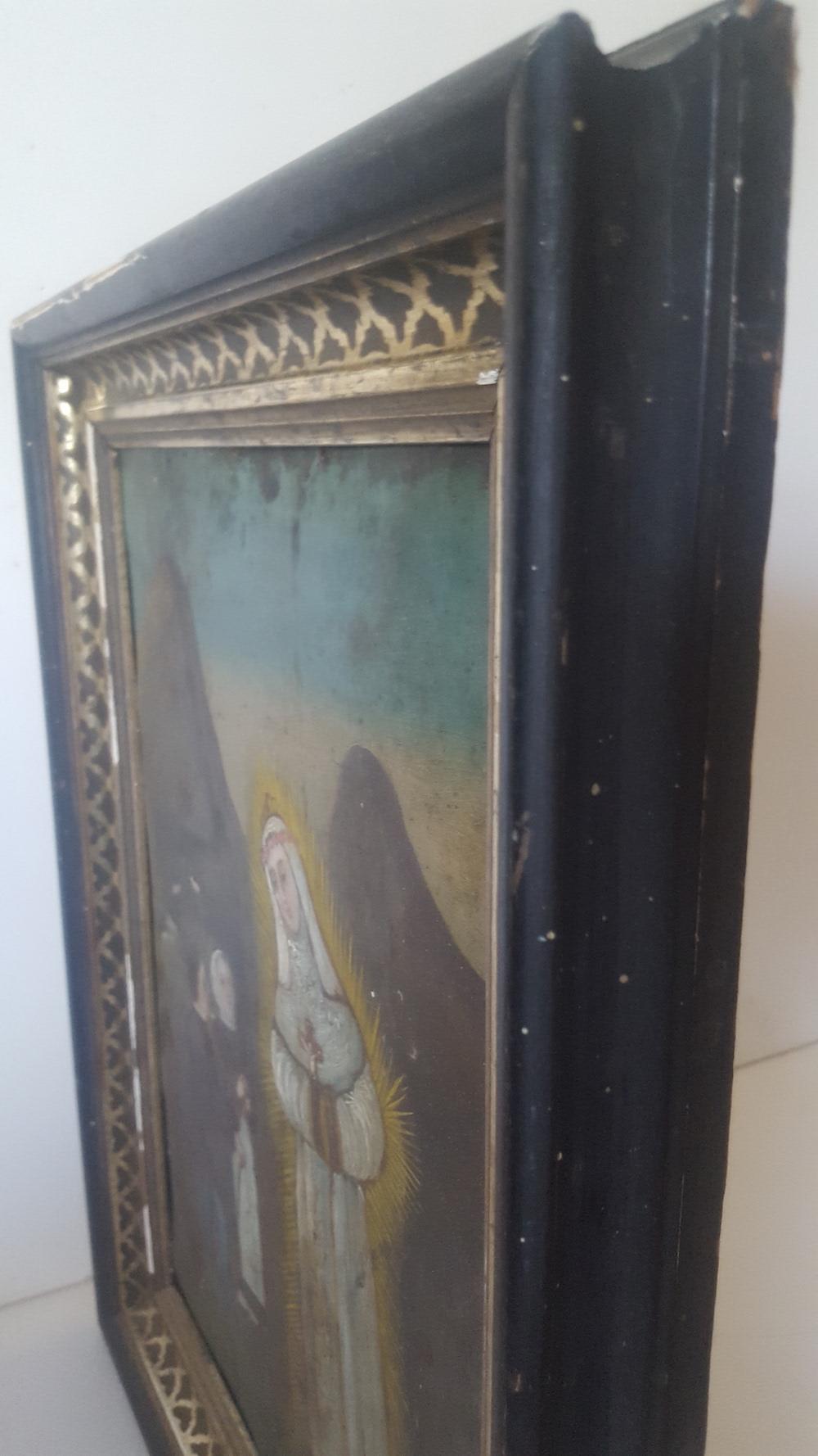 Spanish Colonial 19th Century, Mexican Retablo, on Tin, 