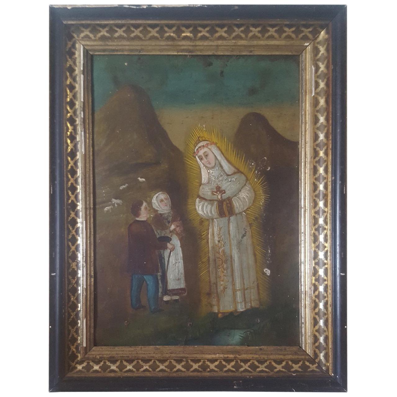 19th Century, Mexican Retablo, on Tin, "Our Lady of Fatima", or "of The Cave"