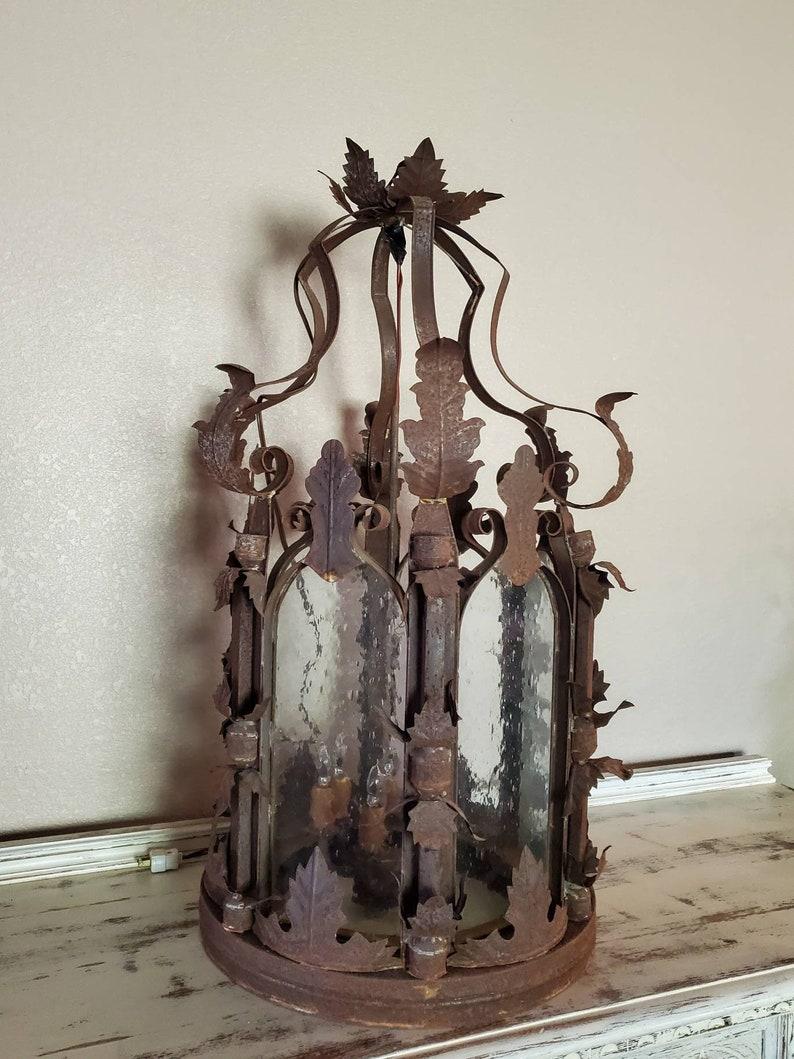 Glass 19th Century Mexican San Miguel Wrought Iron Lantern For Sale