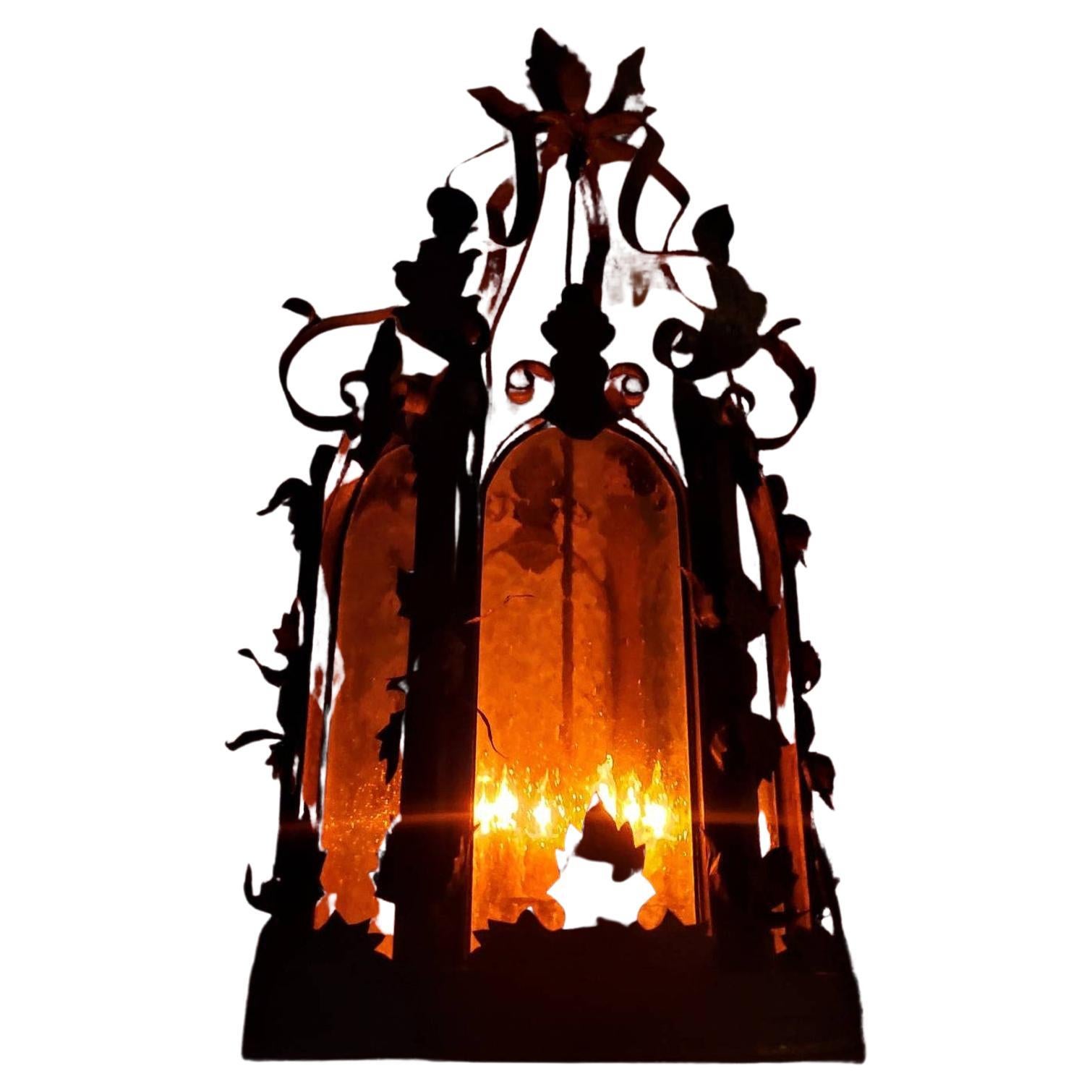 19th Century Mexican San Miguel Wrought Iron Lantern For Sale
