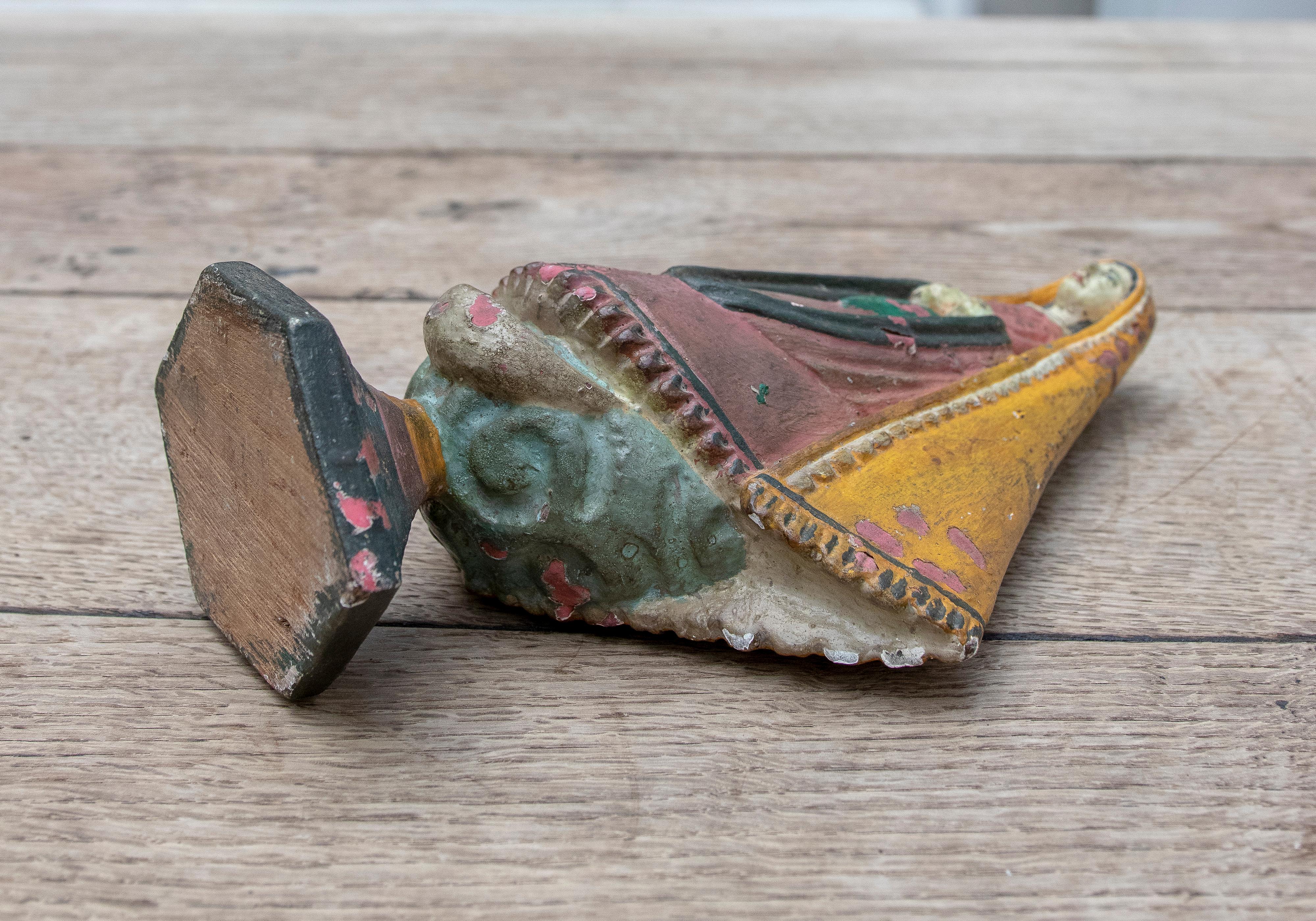 19th Century Mexican Wooden Hand-Painted Virgin with Child in Arms For Sale 6