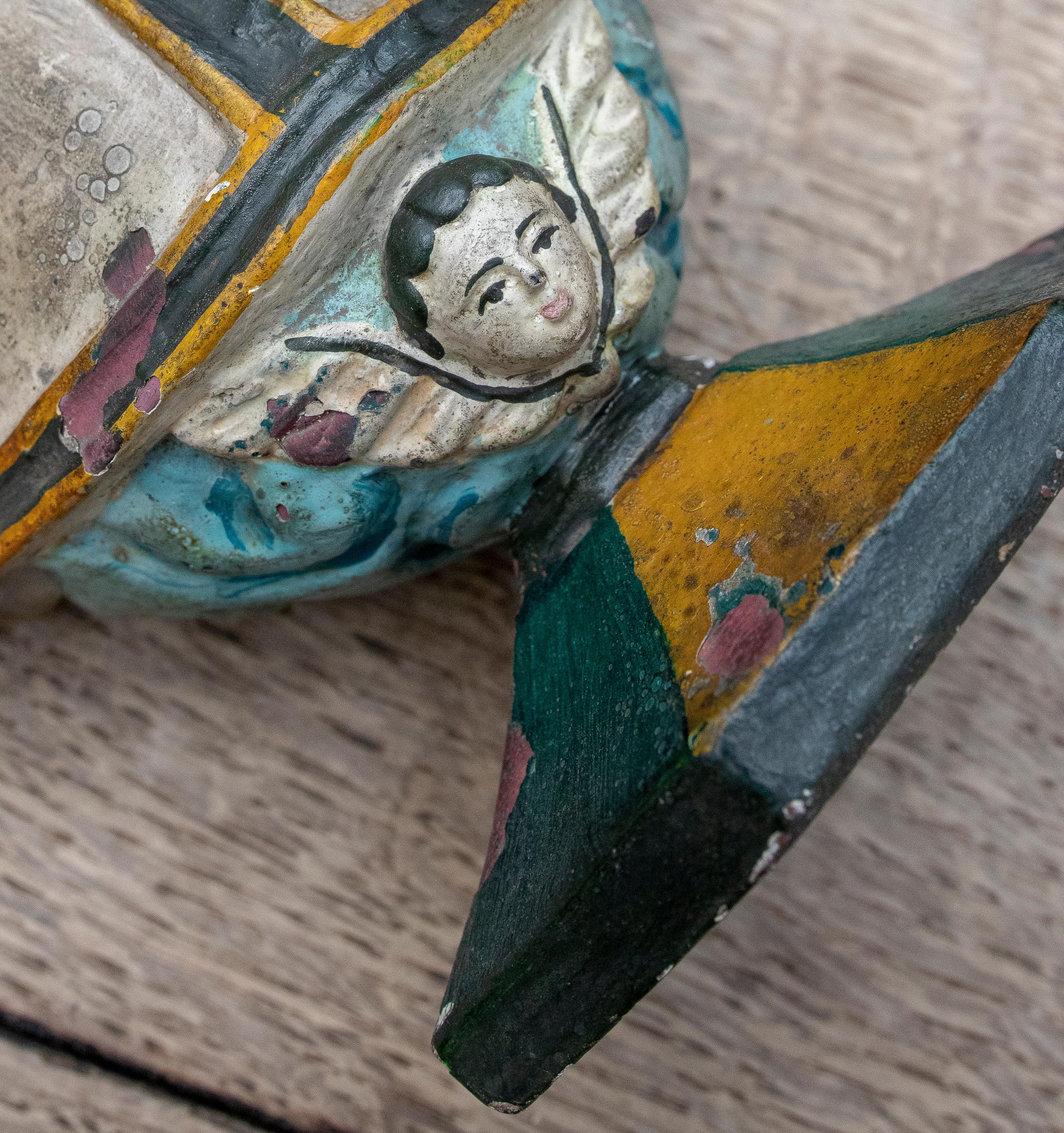 19th Century Mexican Wooden Hand-Painted Virgin with Child in Arms For Sale 6