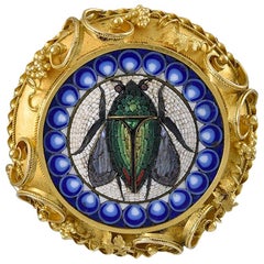 Antique 19th Century Micro Mosaic and Gold Brooch