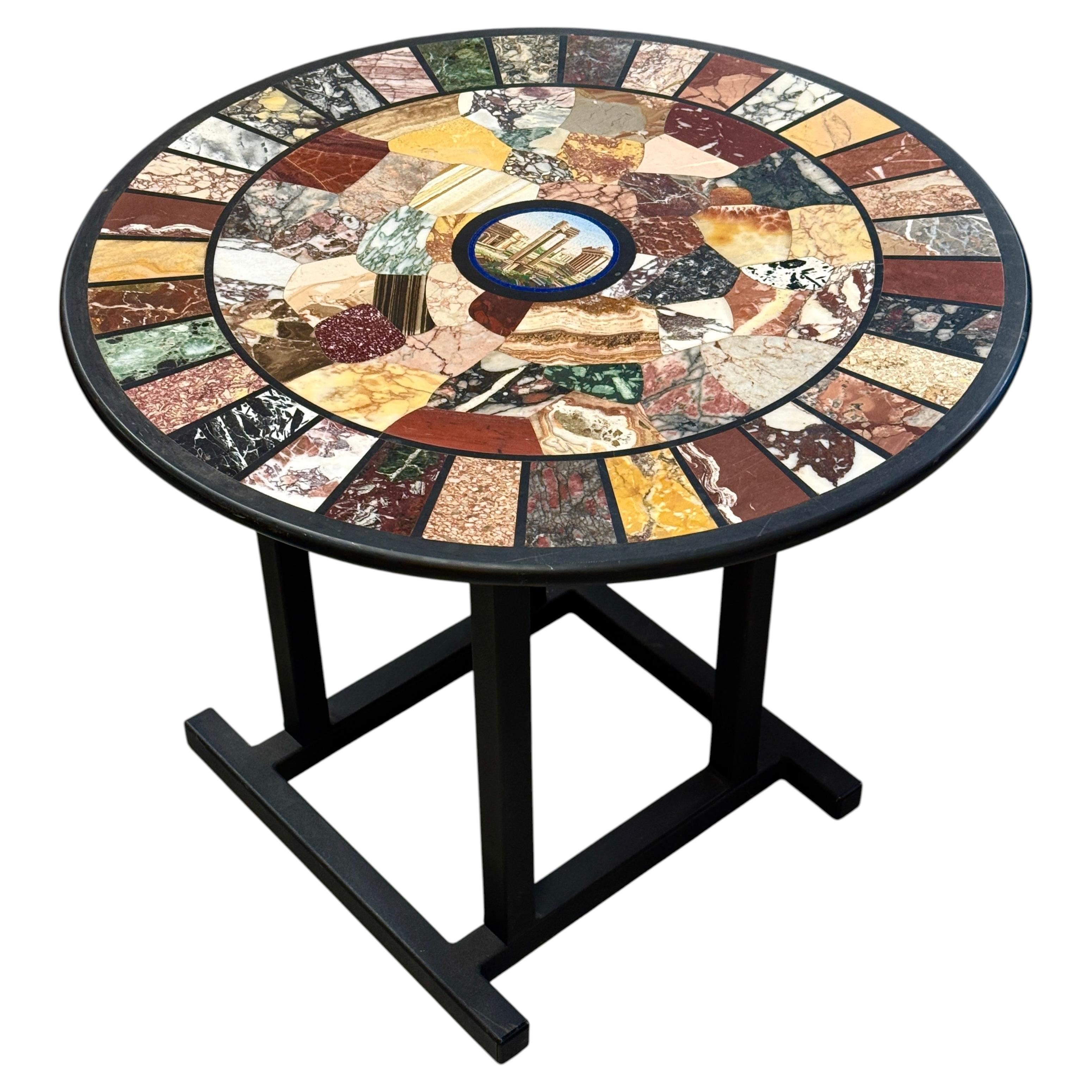 19th Century Micro Mosaic Specimen Marble Table Top with Custom Base