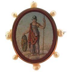 19th Century Micromosaic and 18 Karat Yellow Gold Brooch