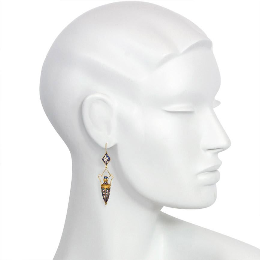 19th Century Micromosaic Gold Urn Earrings, Vatican Hallmark In Good Condition In New York, NY
