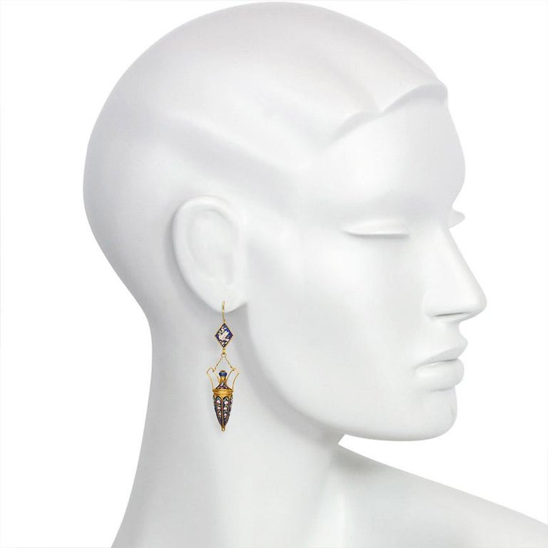 19th Century Micromosaic Gold Urn Earrings, Vatican Hallmark at 1stDibs