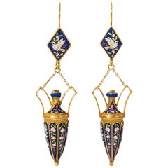 19th Century Micromosaic Gold Urn Earrings, Vatican Hallmark