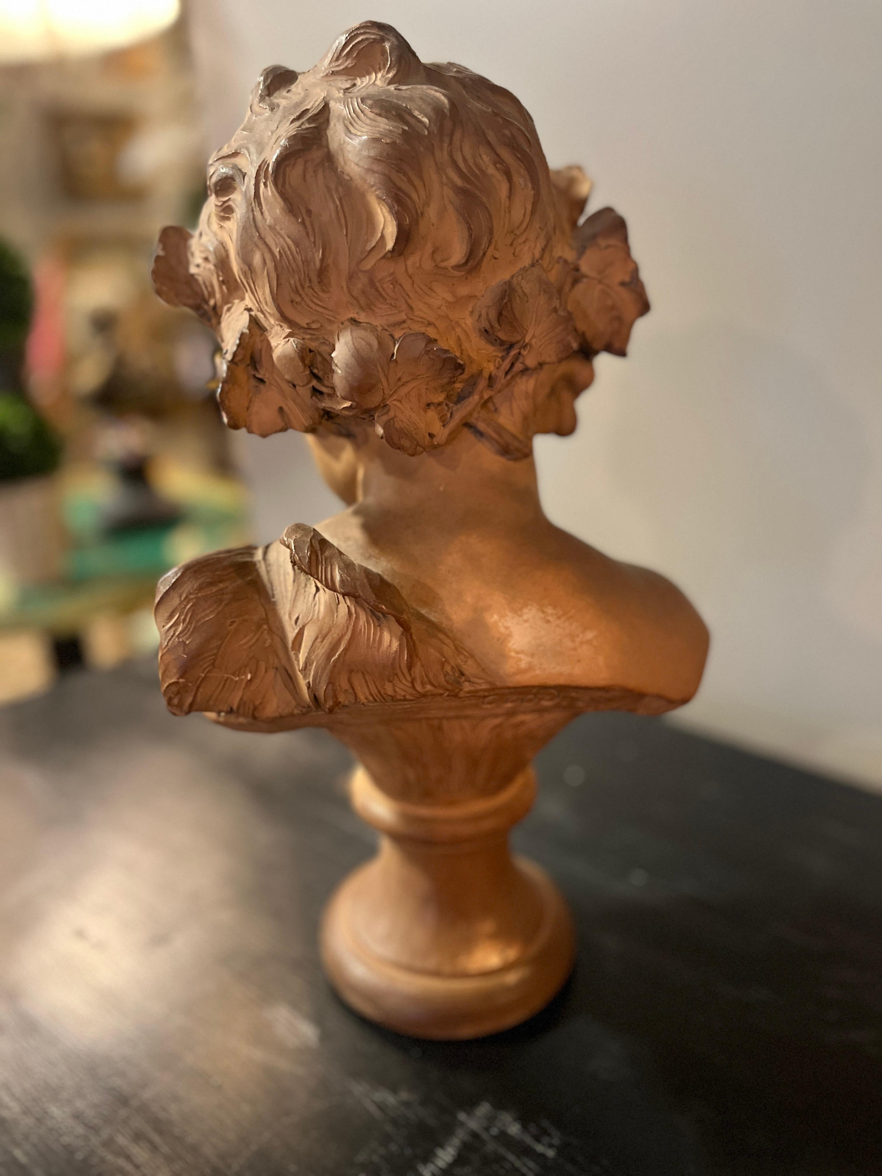 Busto de terracota de Baco del siglo XIX (mediados) en Bueno estado para la venta en Scottsdale, AZ