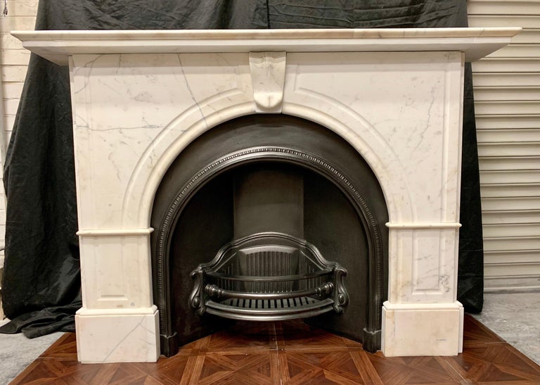 19th Century Mid Victorian Statuary Marble Arch Fireplace Surround