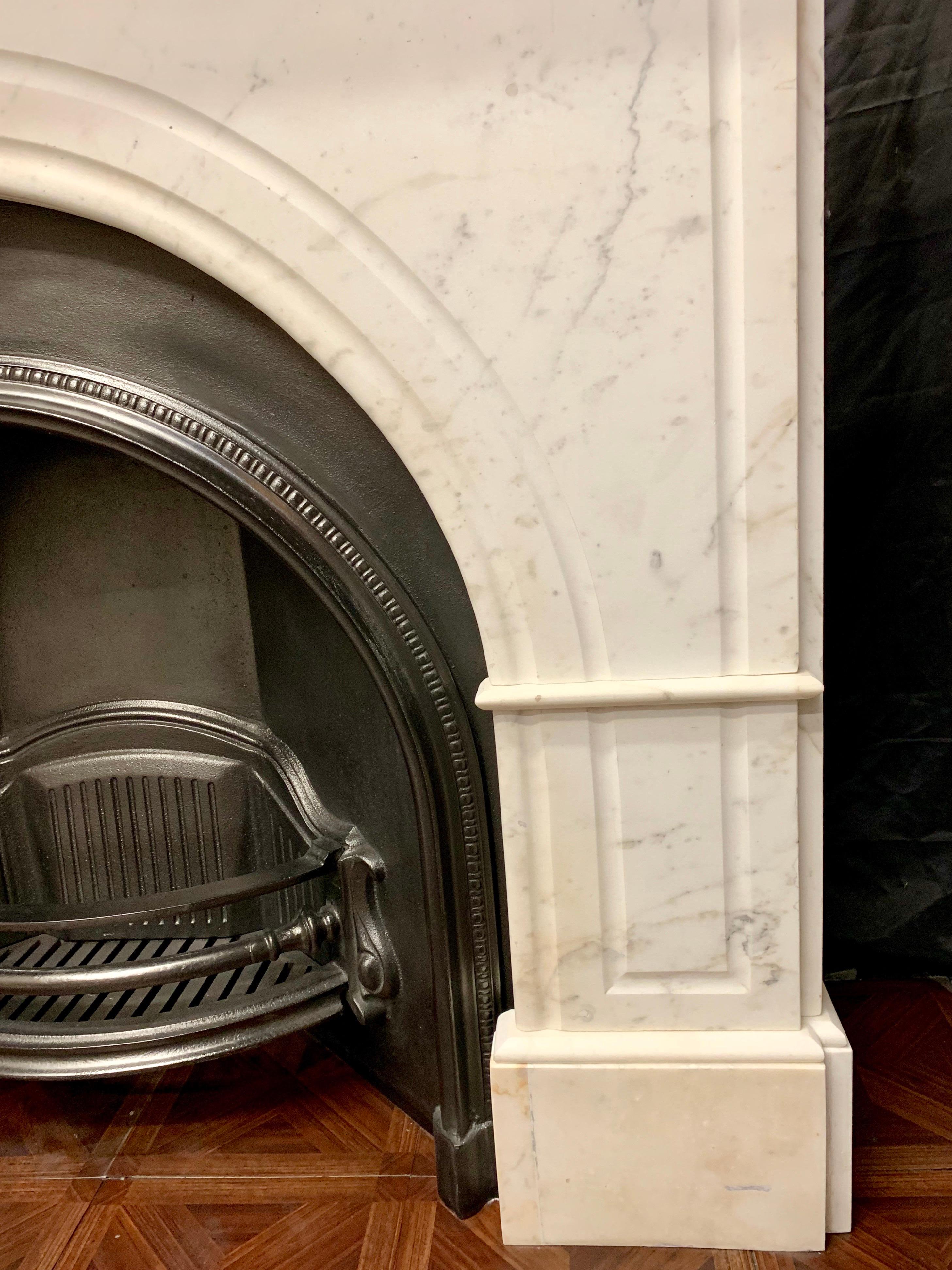 Carved 19th Century Mid-Victorian Statuary Marble Arch Fireplace Surround