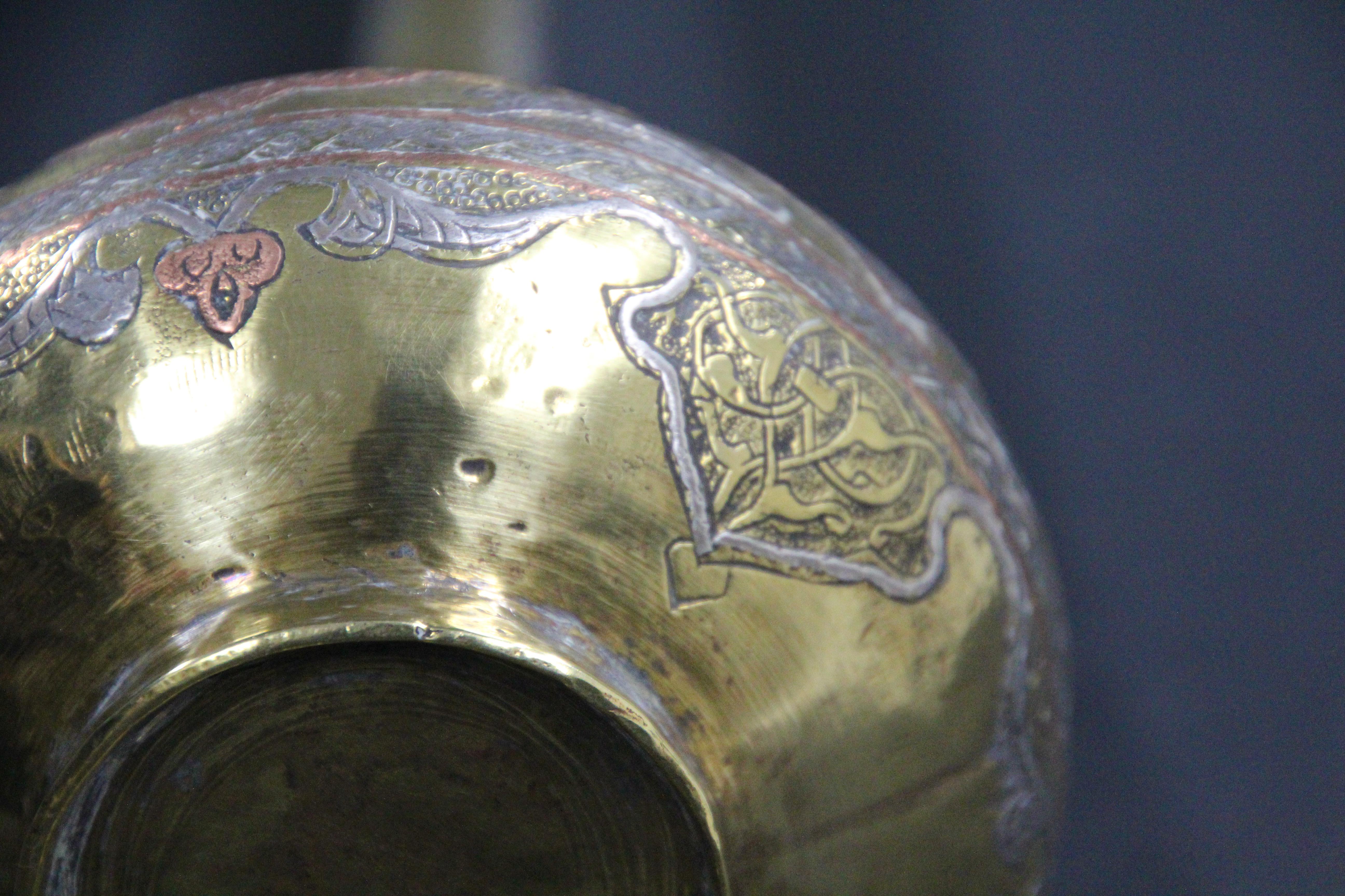 19th Century Middle Eastern Brass Inlaid Decorative Vase For Sale 5