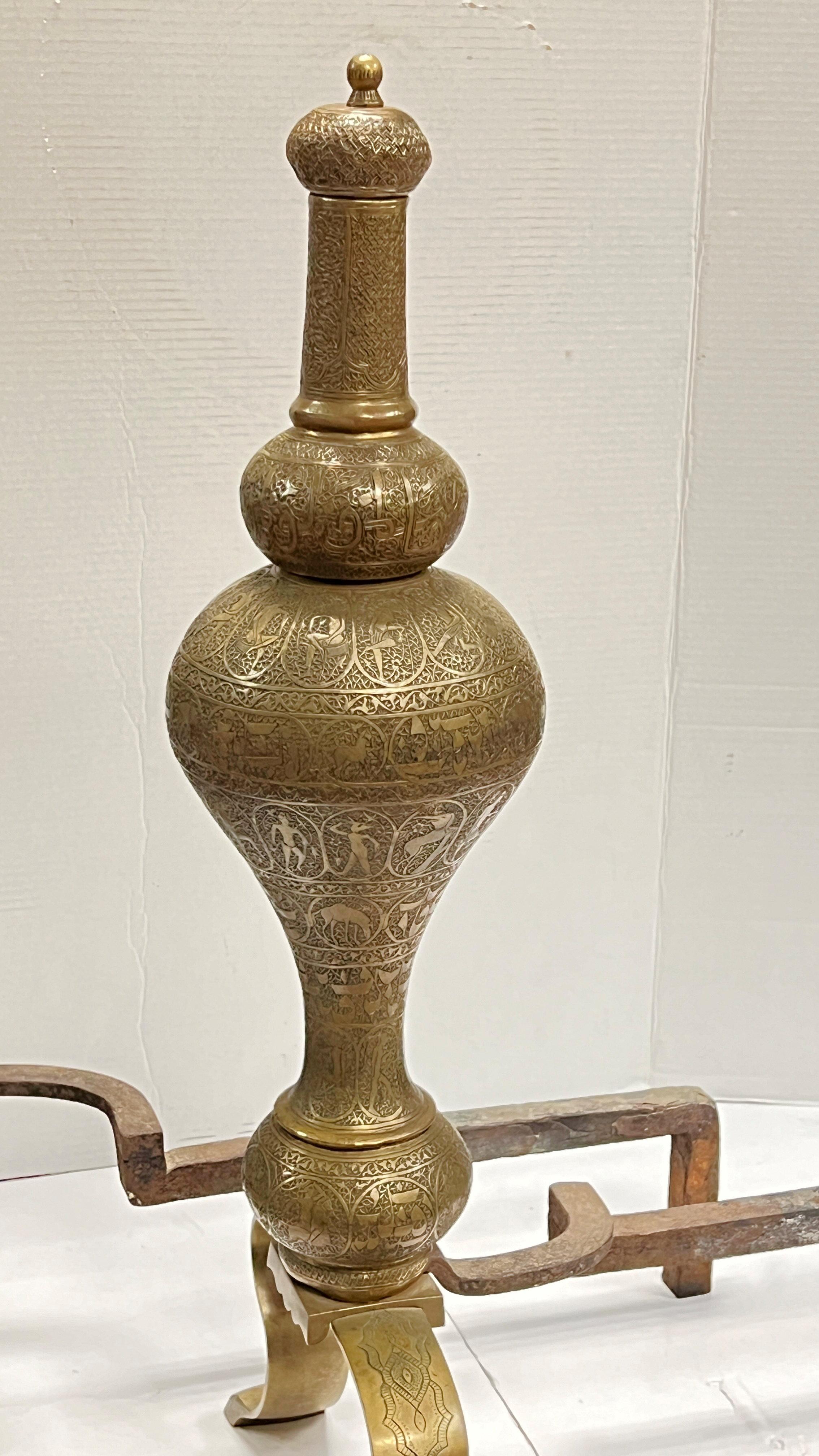 Asian 19th Century Middle Eastern Bronze Andirons For Sale