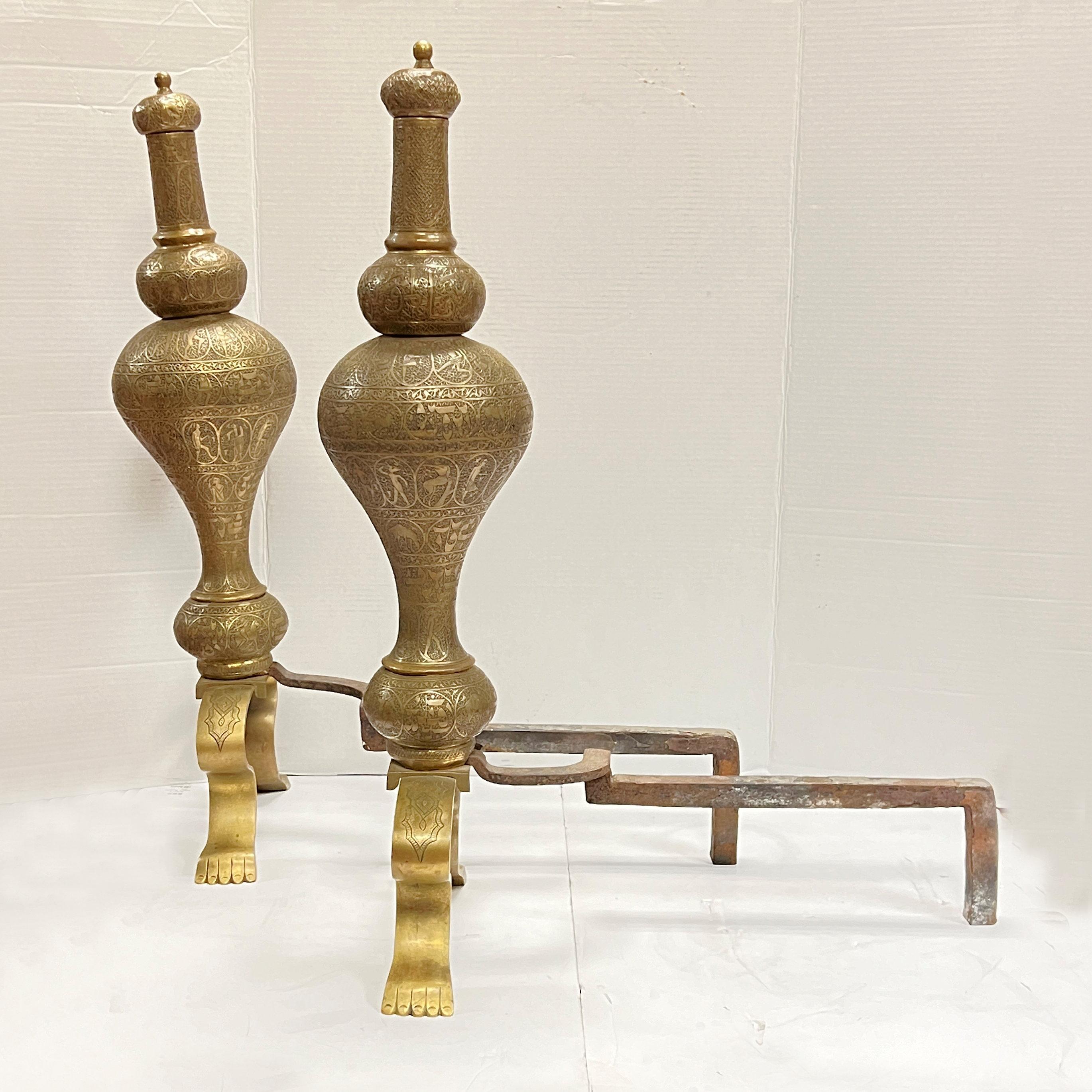 19th Century Middle Eastern Bronze Andirons In Good Condition For Sale In New York, NY