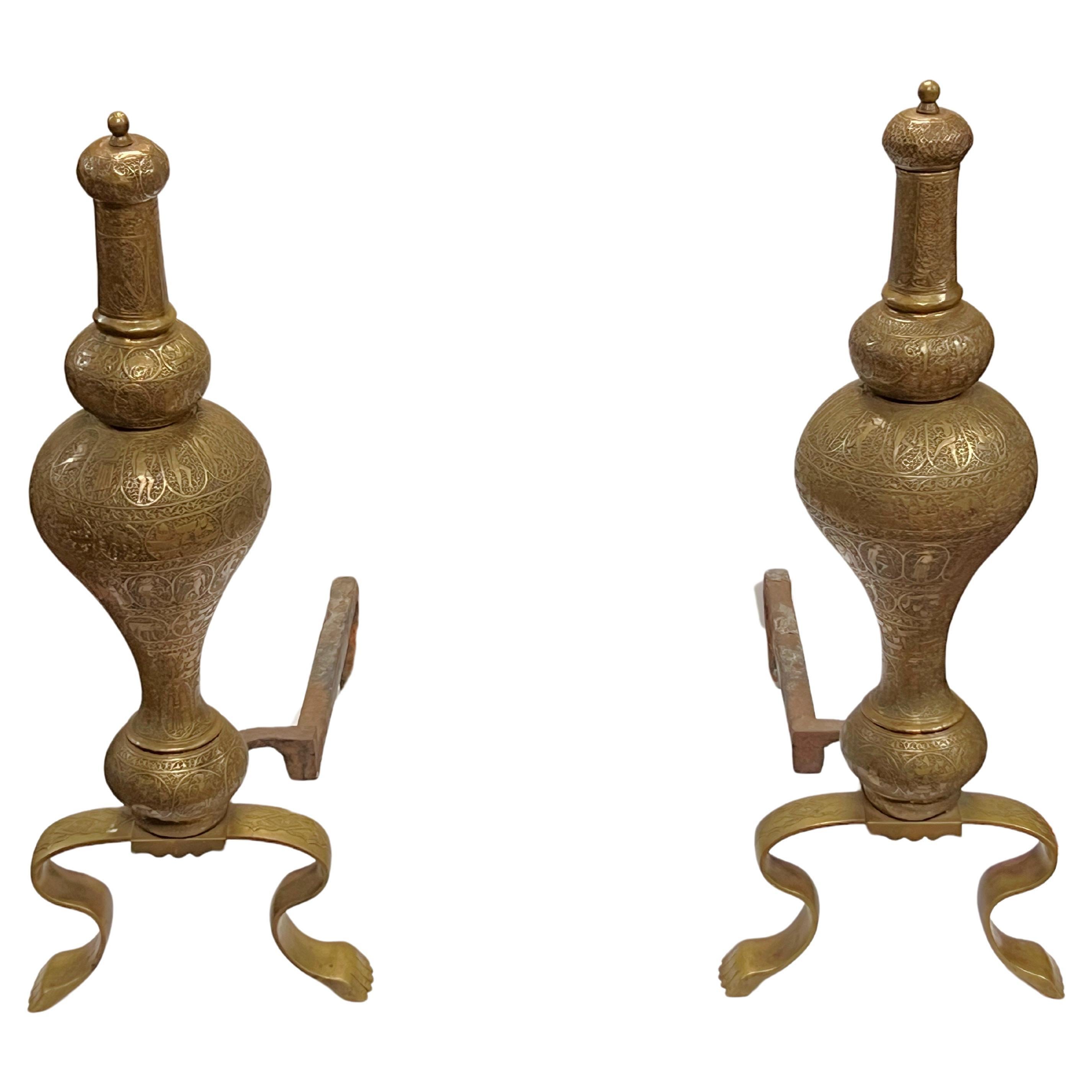 19th Century Middle Eastern Bronze Andirons For Sale