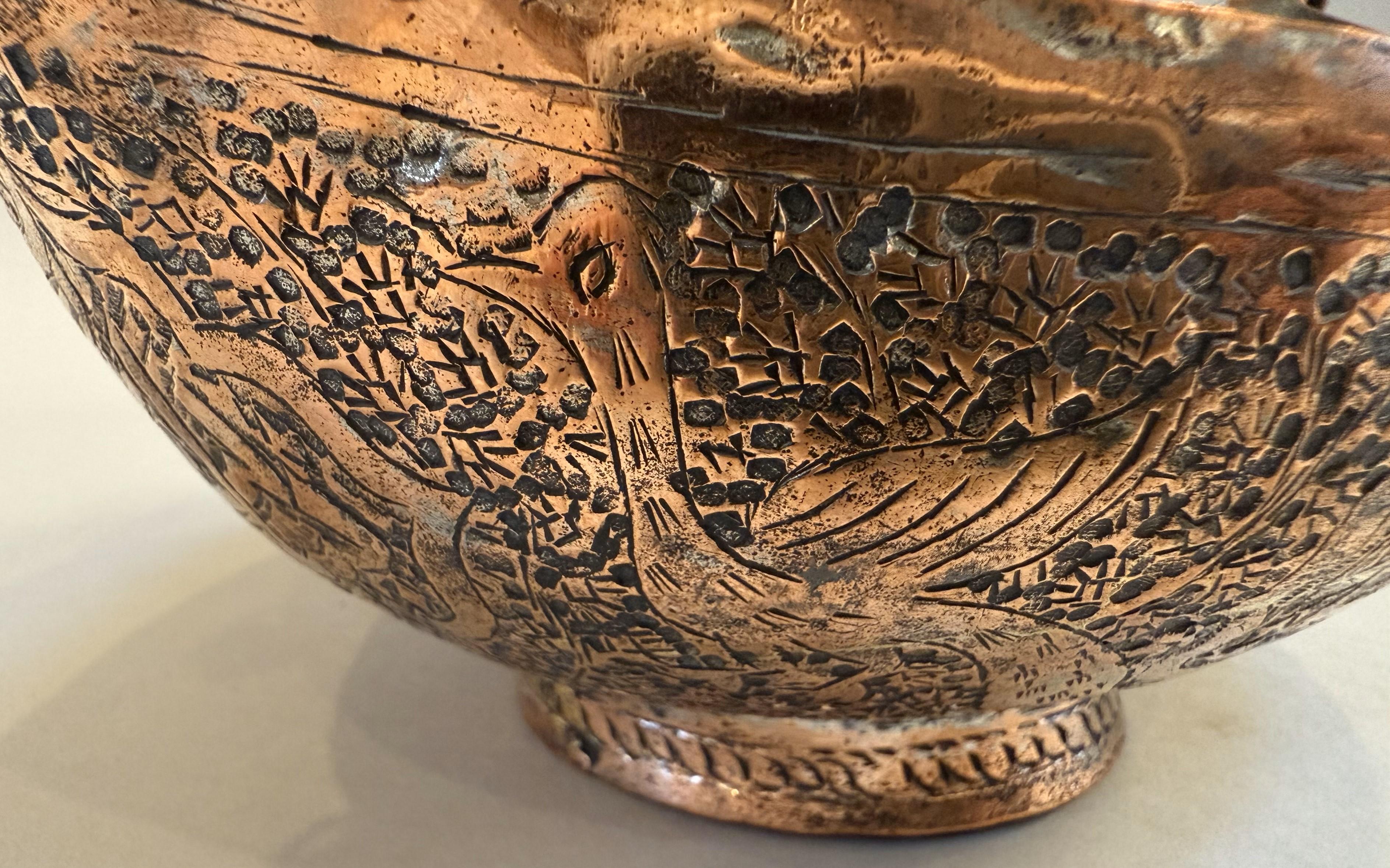 Hammered 19th Century Middle Eastern Copper and Silver Ve For Sale