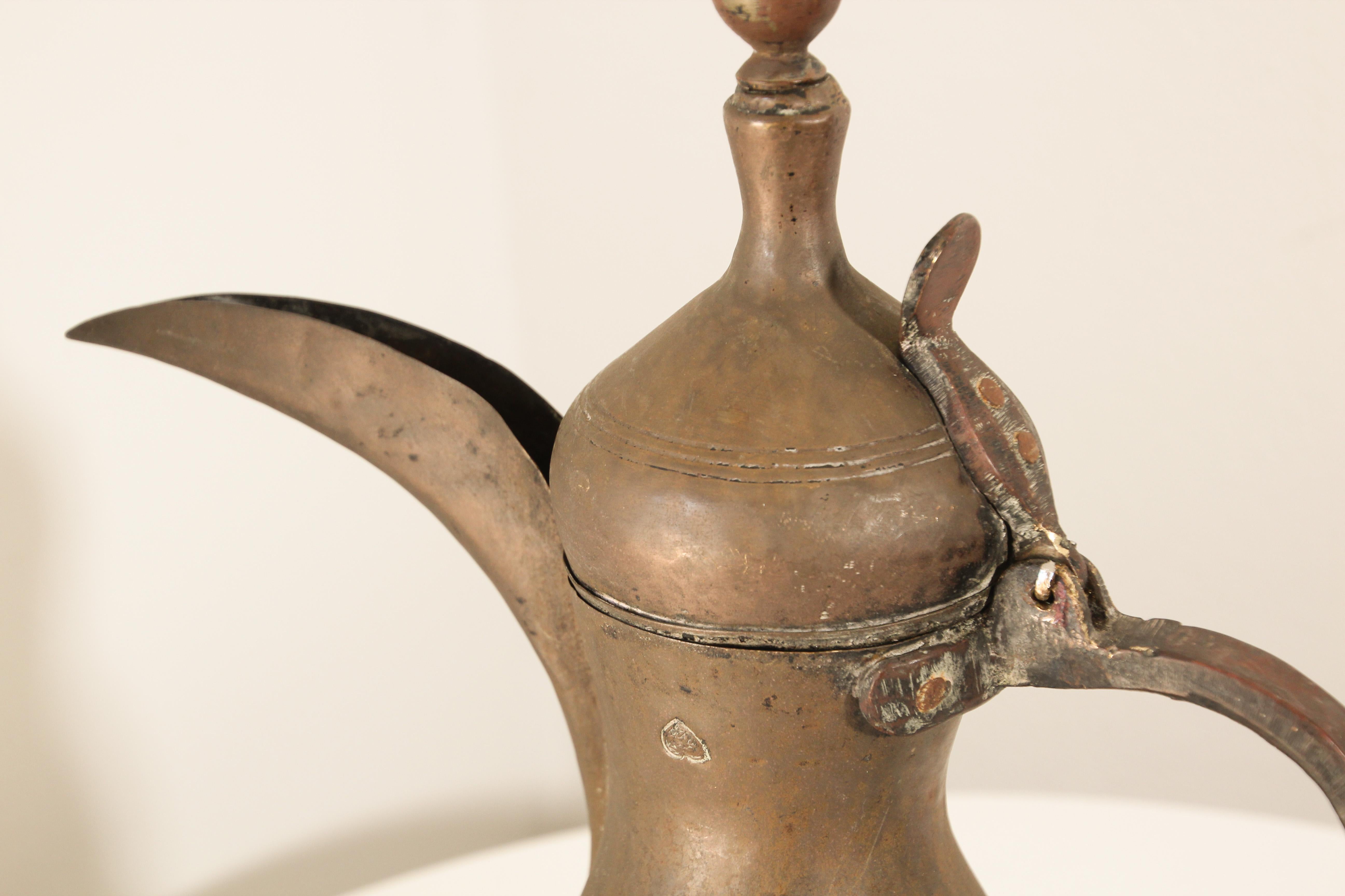 Brass 19th Century Middle Eastern Dallah Arabic Coffee Pot For Sale