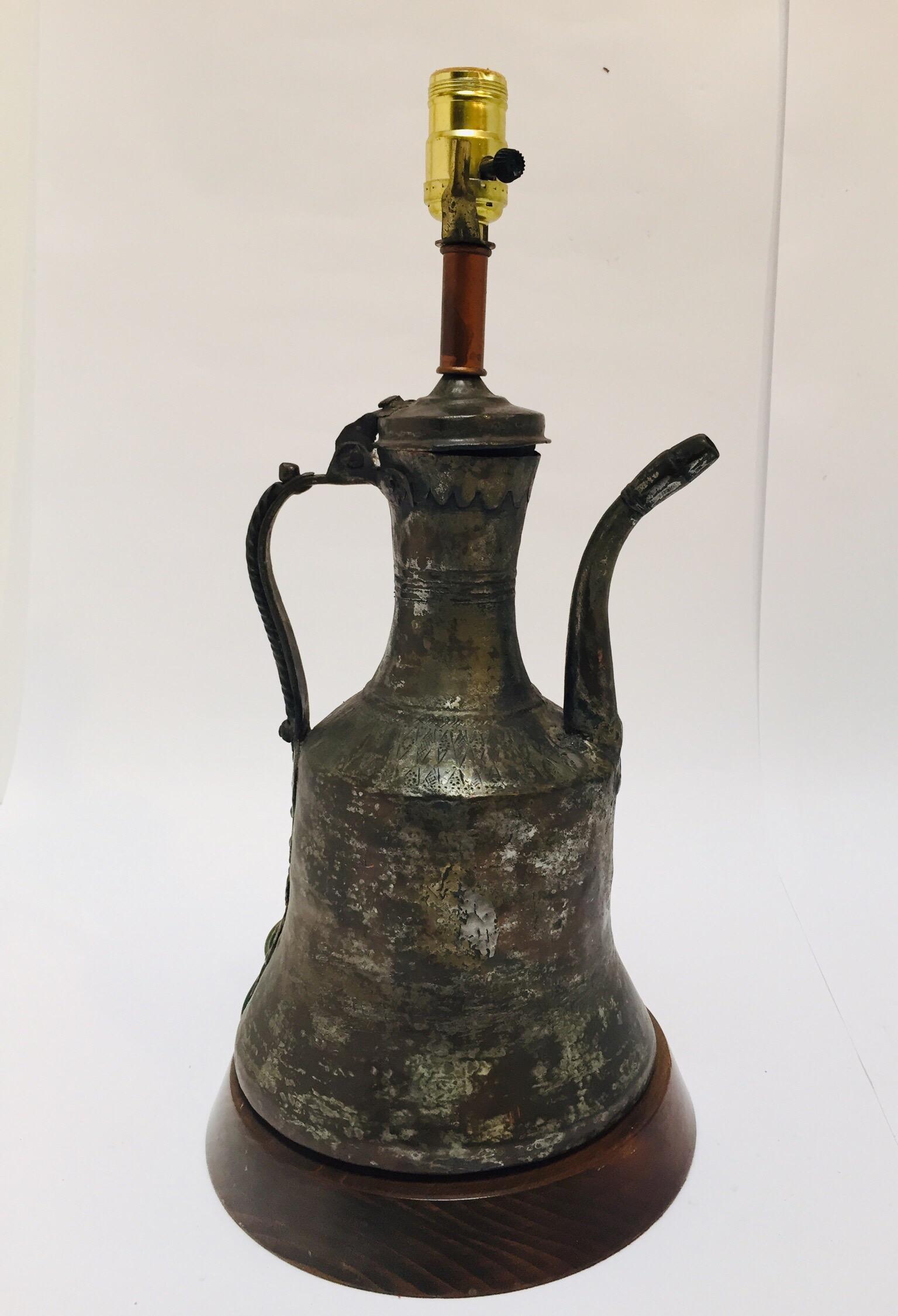 19th Century Middle Eastern Dallah Arabic Copper Coffee Pot Table Lamp For Sale 6