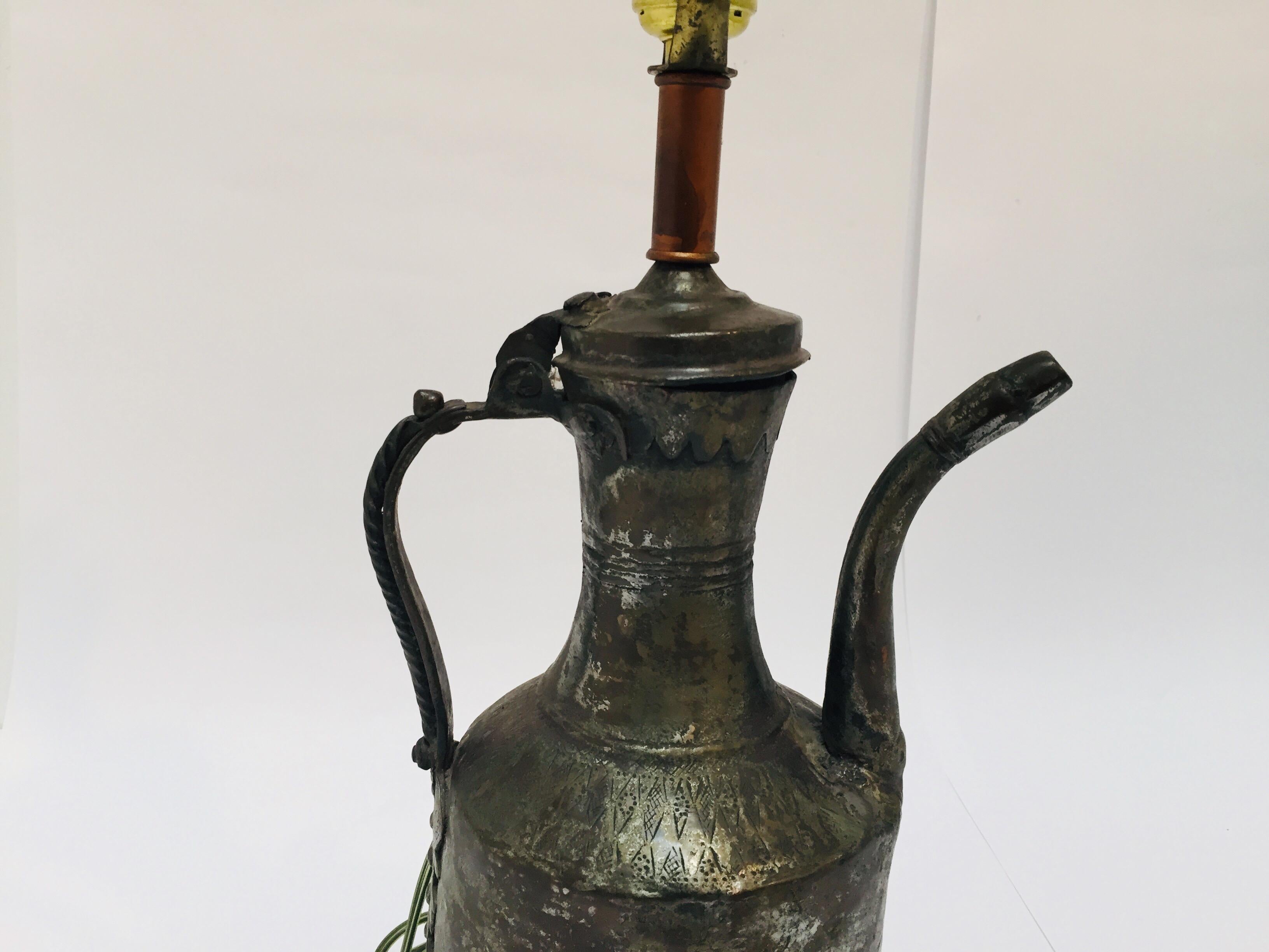 19th Century Middle Eastern Dallah Arabic Copper Coffee Pot Table Lamp For Sale 7