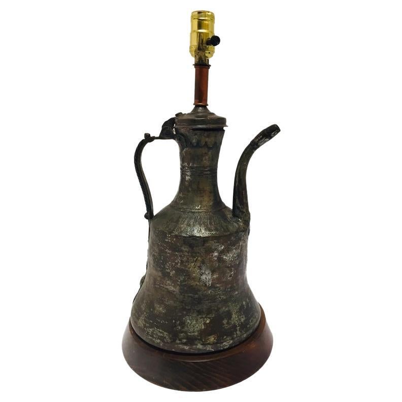 19th Century Middle Eastern Dallah Arabic Copper Coffee Pot Table Lamp For Sale