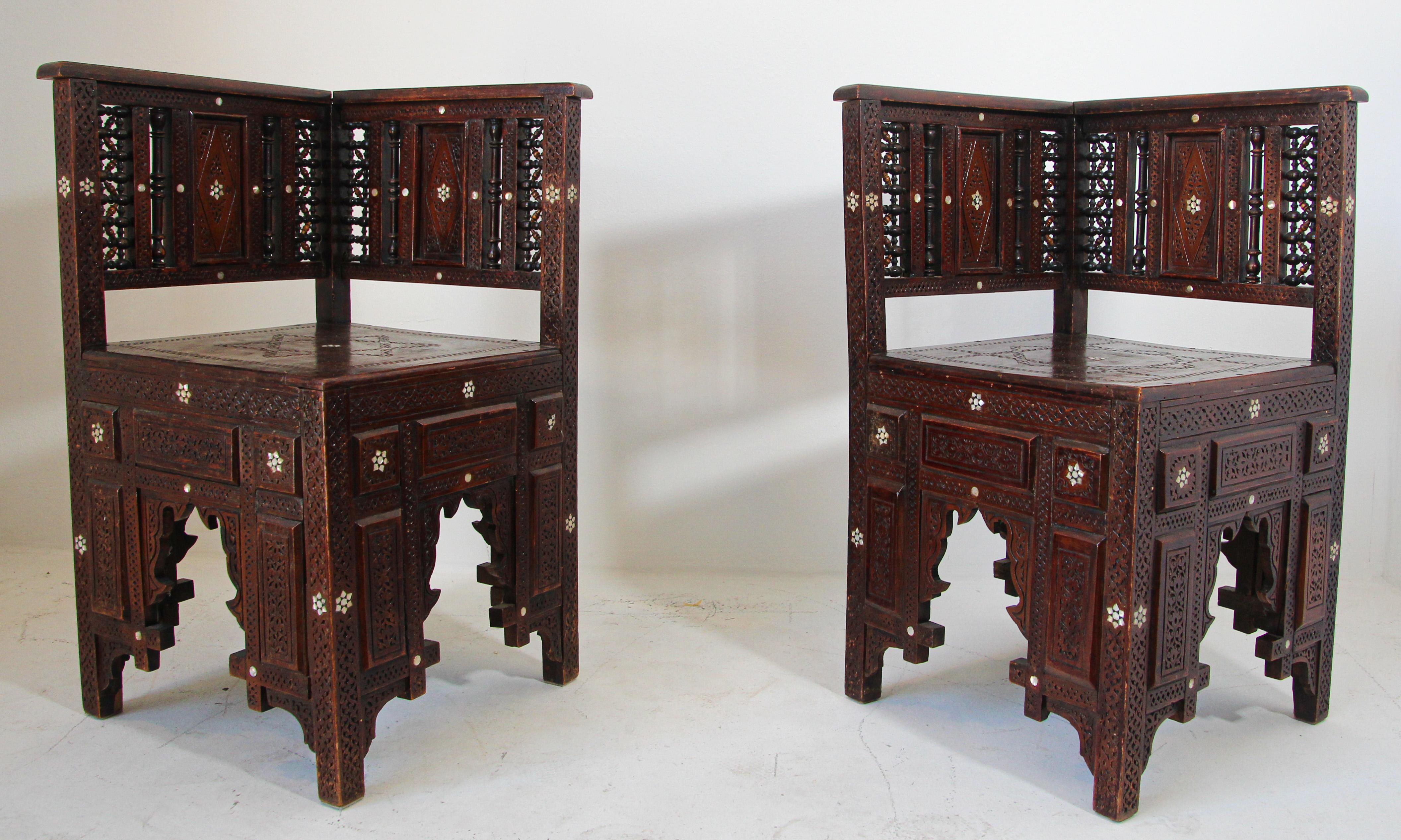 19th Century Middle Eastern Egyptian Moorish Corner Chairs For Sale 1