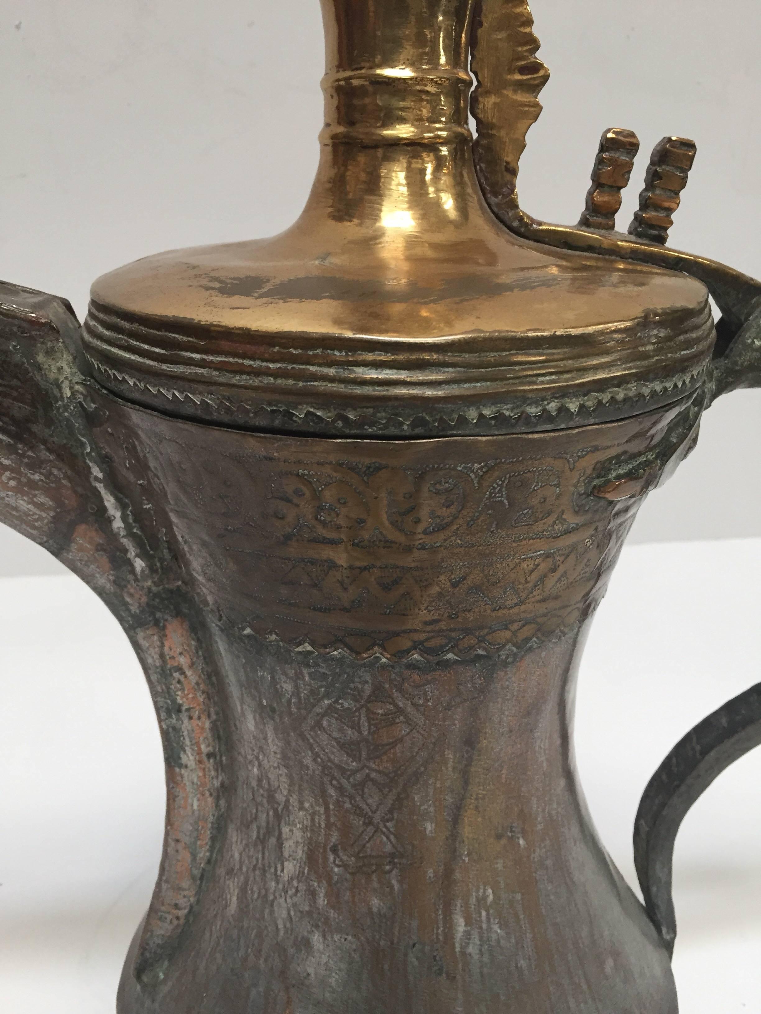 Hammered 19th Century Middle Eastern Dallah Oversized Arabic Bedouin Copper Coffee Pot