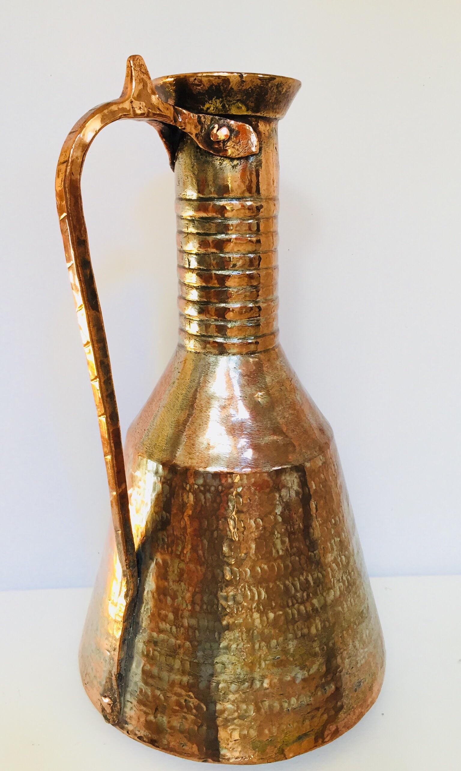 19th Century Middle Eastern Persian Metal Copper Water Ewer In Good Condition For Sale In North Hollywood, CA