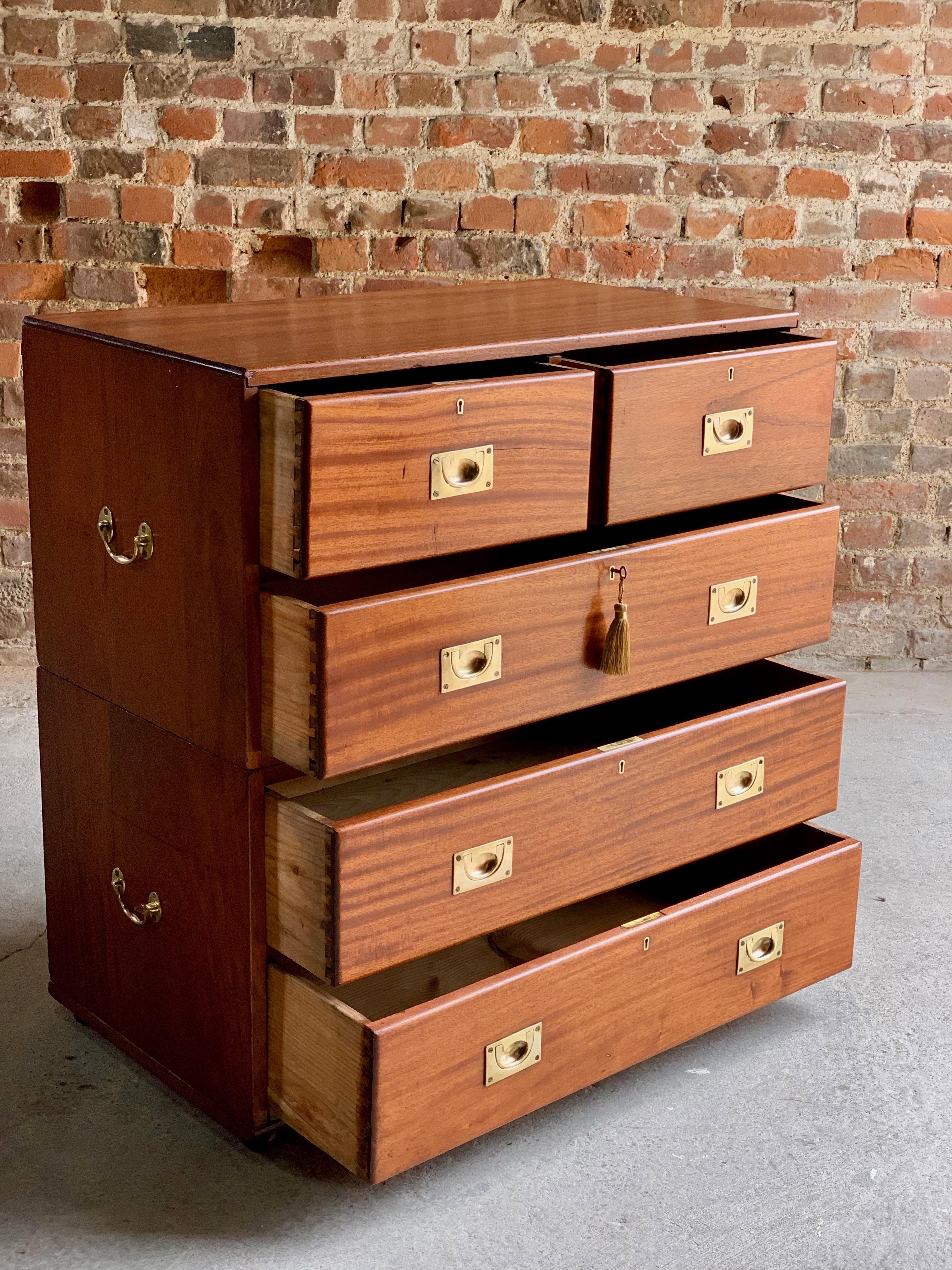 Victorian 19th Century Military Campaign Chest of Drawers in Teak, circa 1870, No 23