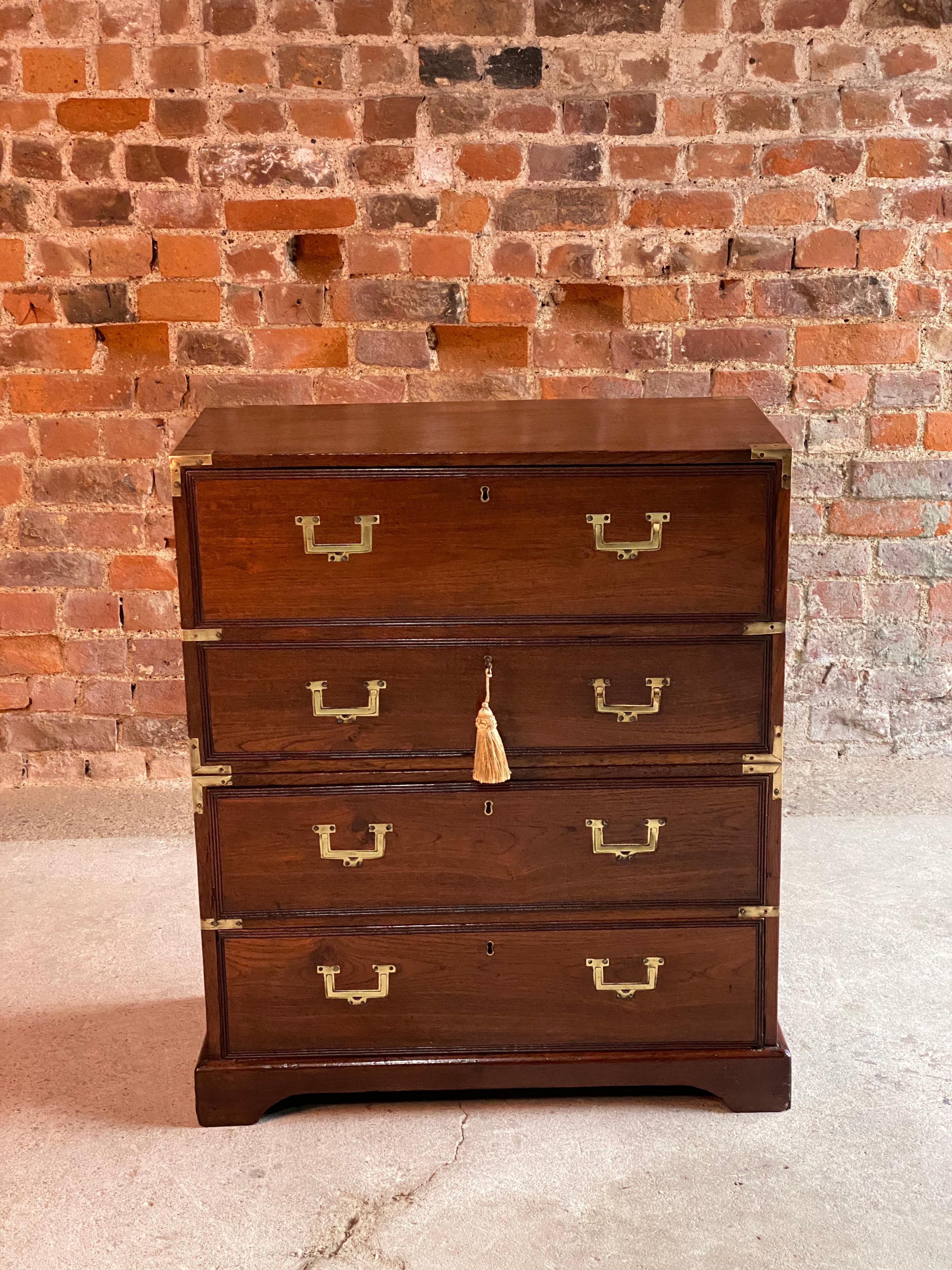 19th Century Military Campaign Chest of Drawers Mahogany Victorian, circa 1850 4