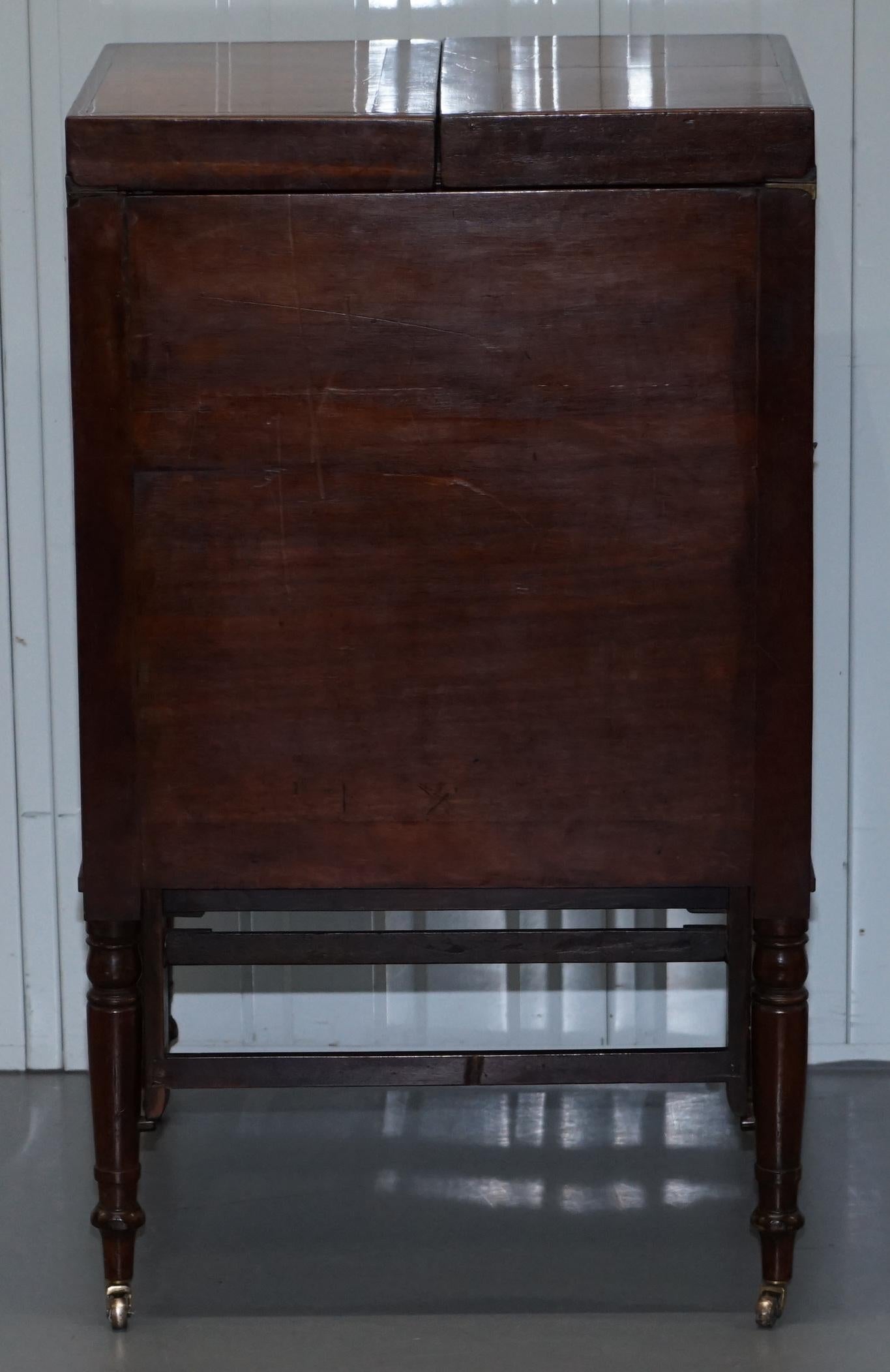 Hand-Crafted 19th Century Military Officers Campaign Used Wash Stand with Fold Out Mirror
