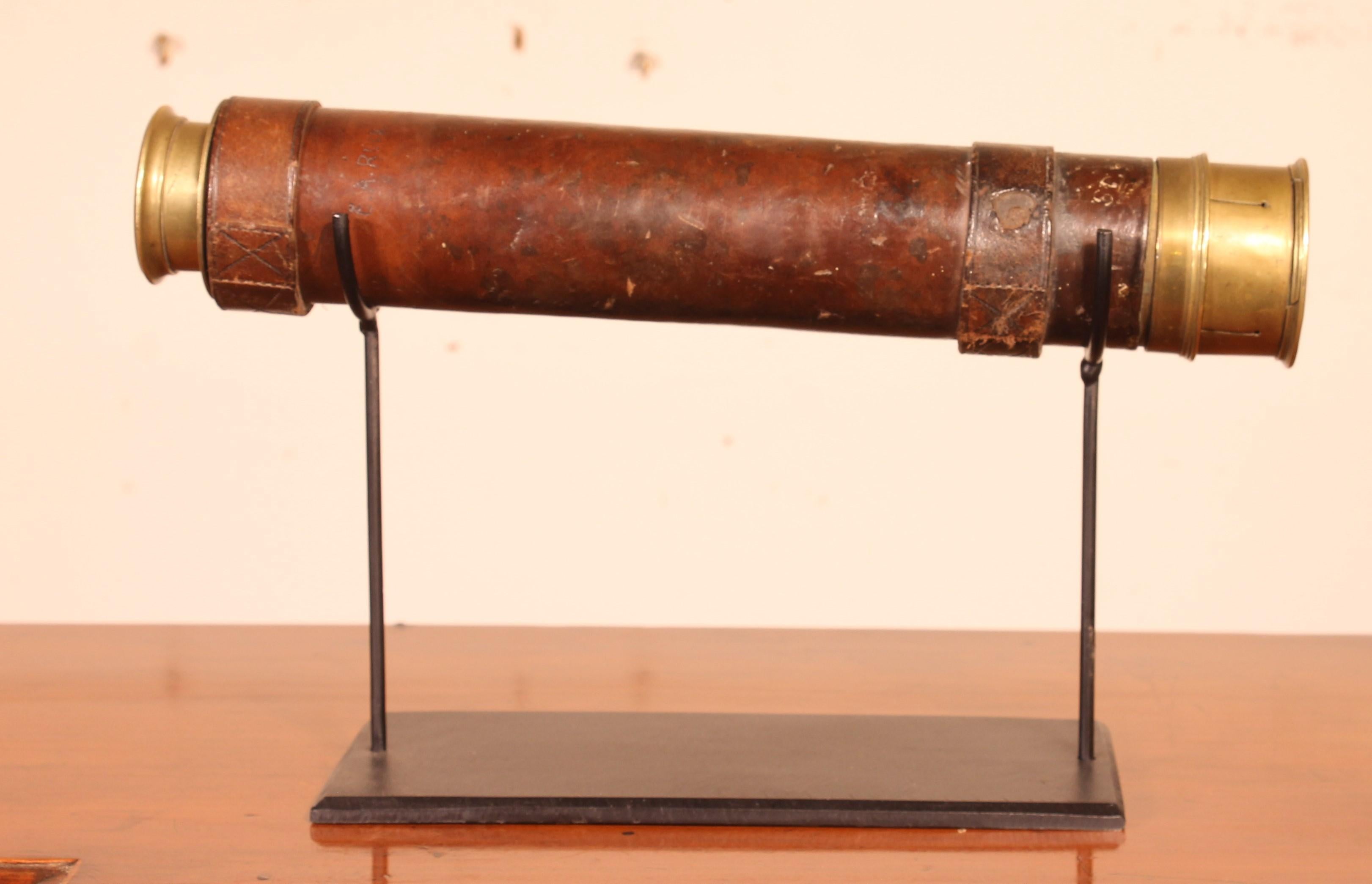 19th Century Military Telescope In Leather And Brass 4