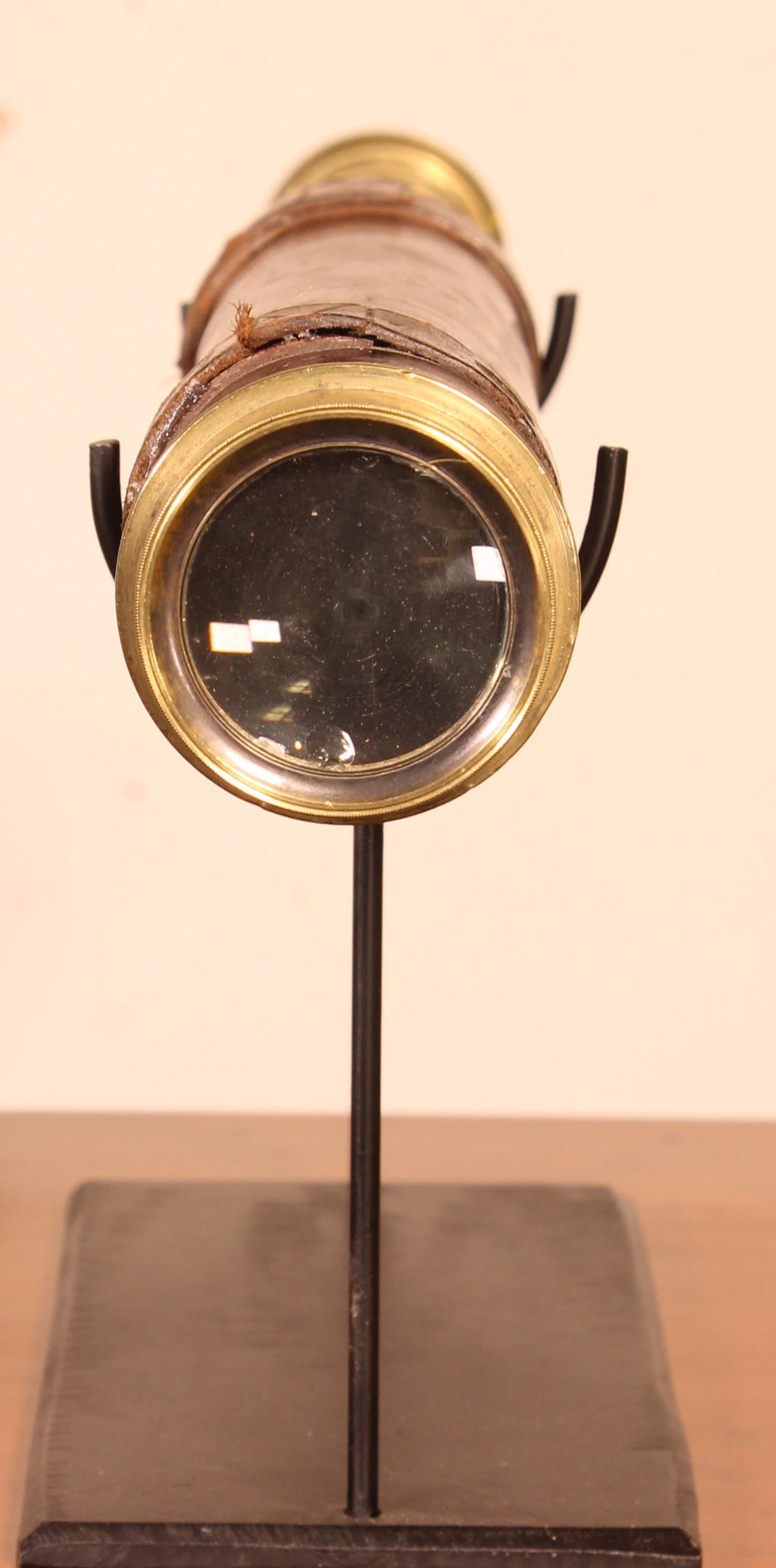 19th Century Military Telescope In Leather And Brass 1