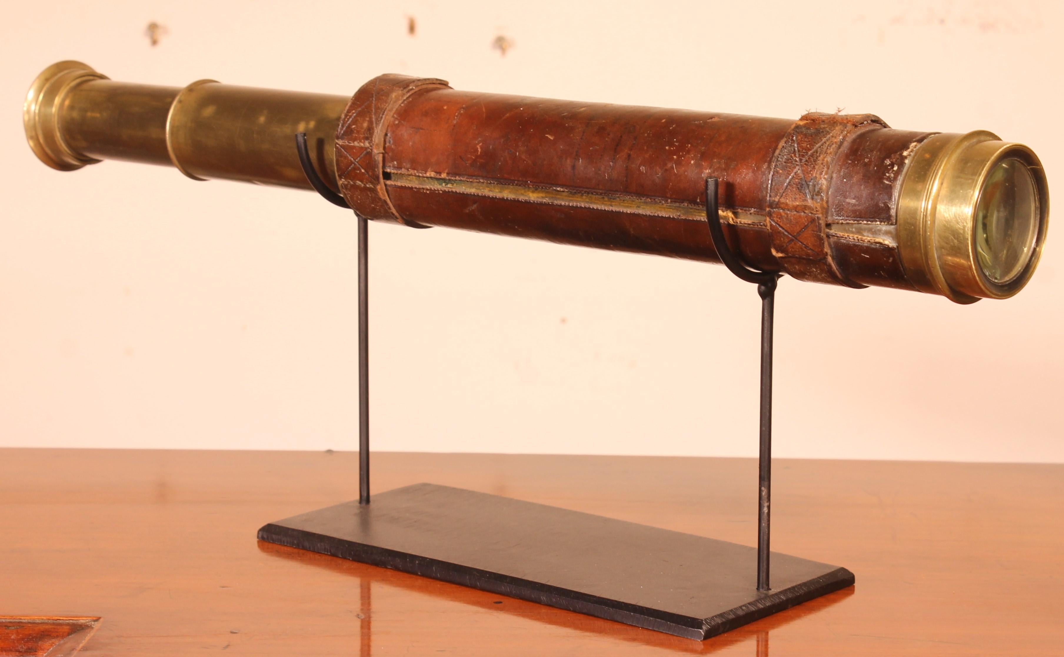19th Century Military Telescope In Leather And Brass 2