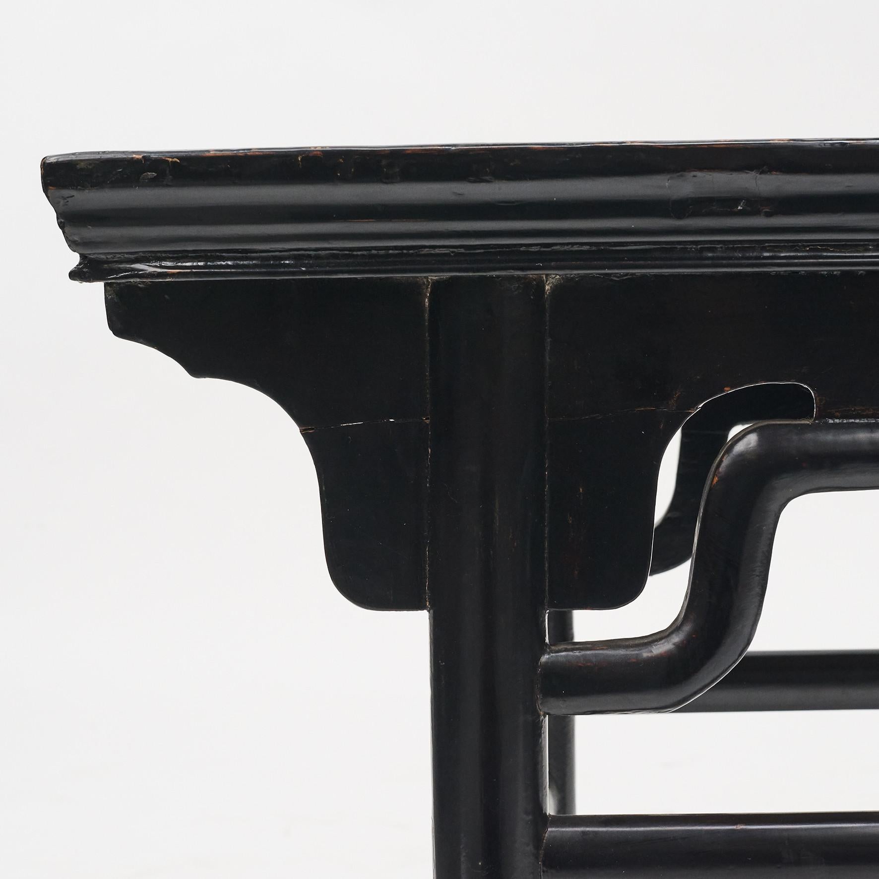 Lacquered 19th Century Ming Style Dynasty Black Lacquer Chinese Alter Console Table