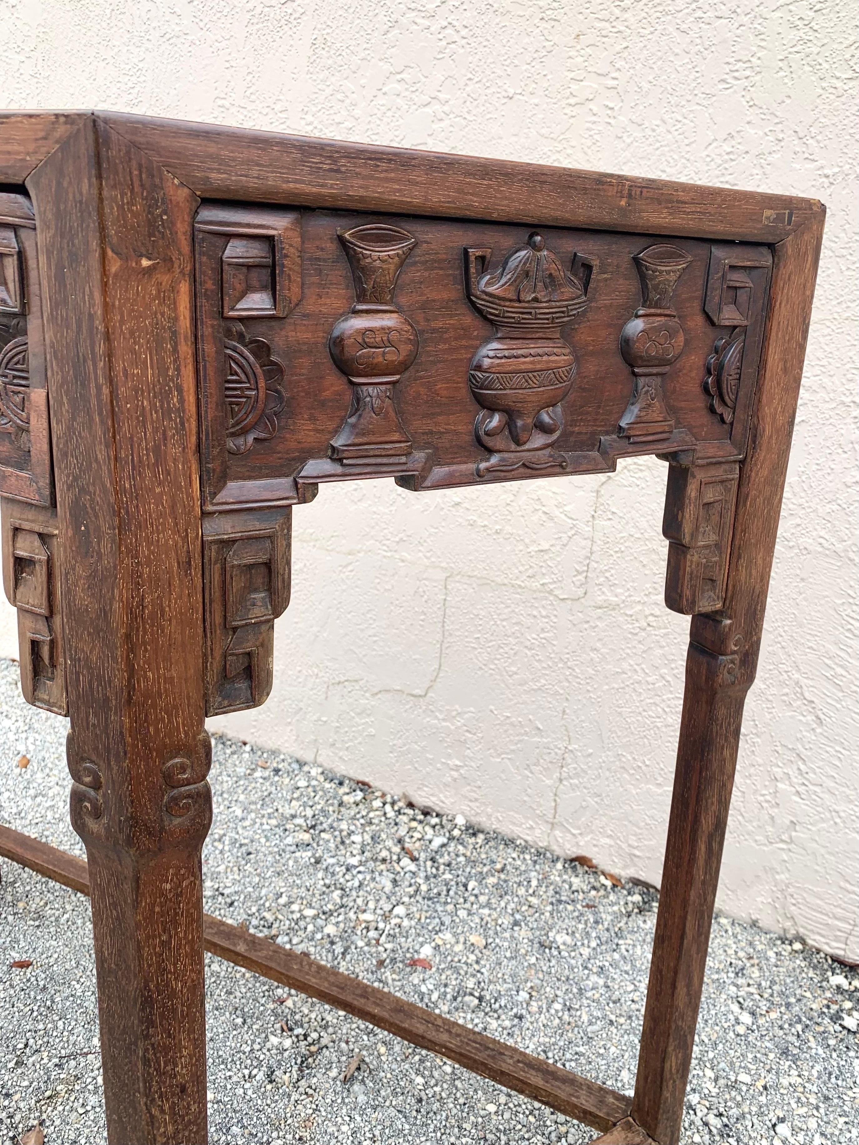 19th Century Ming Style Hard Wood Chinese Console Table In Fair Condition For Sale In Boynton Beach, FL