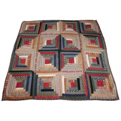 Antique 19th Century Mini Pieced Log Cabin Crib Quilt