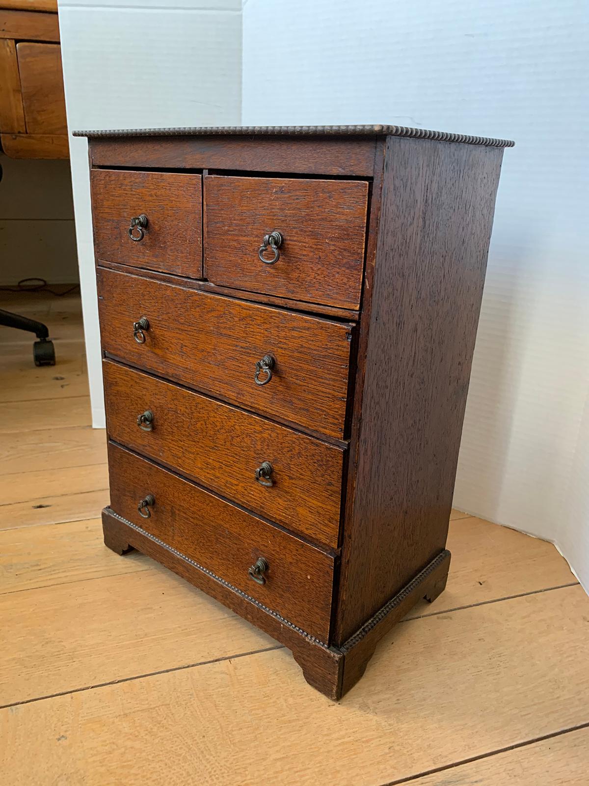 19th Century Miniature American Oak Chest with Five Drawers In Good Condition In Atlanta, GA
