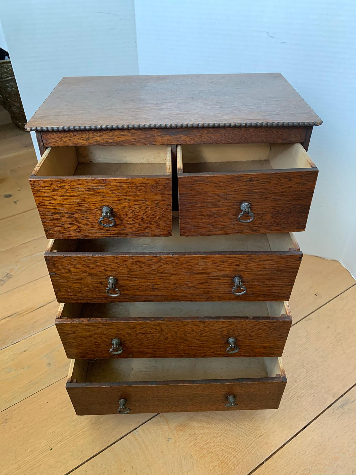 19th Century Miniature American Oak Chest with Five Drawers 5