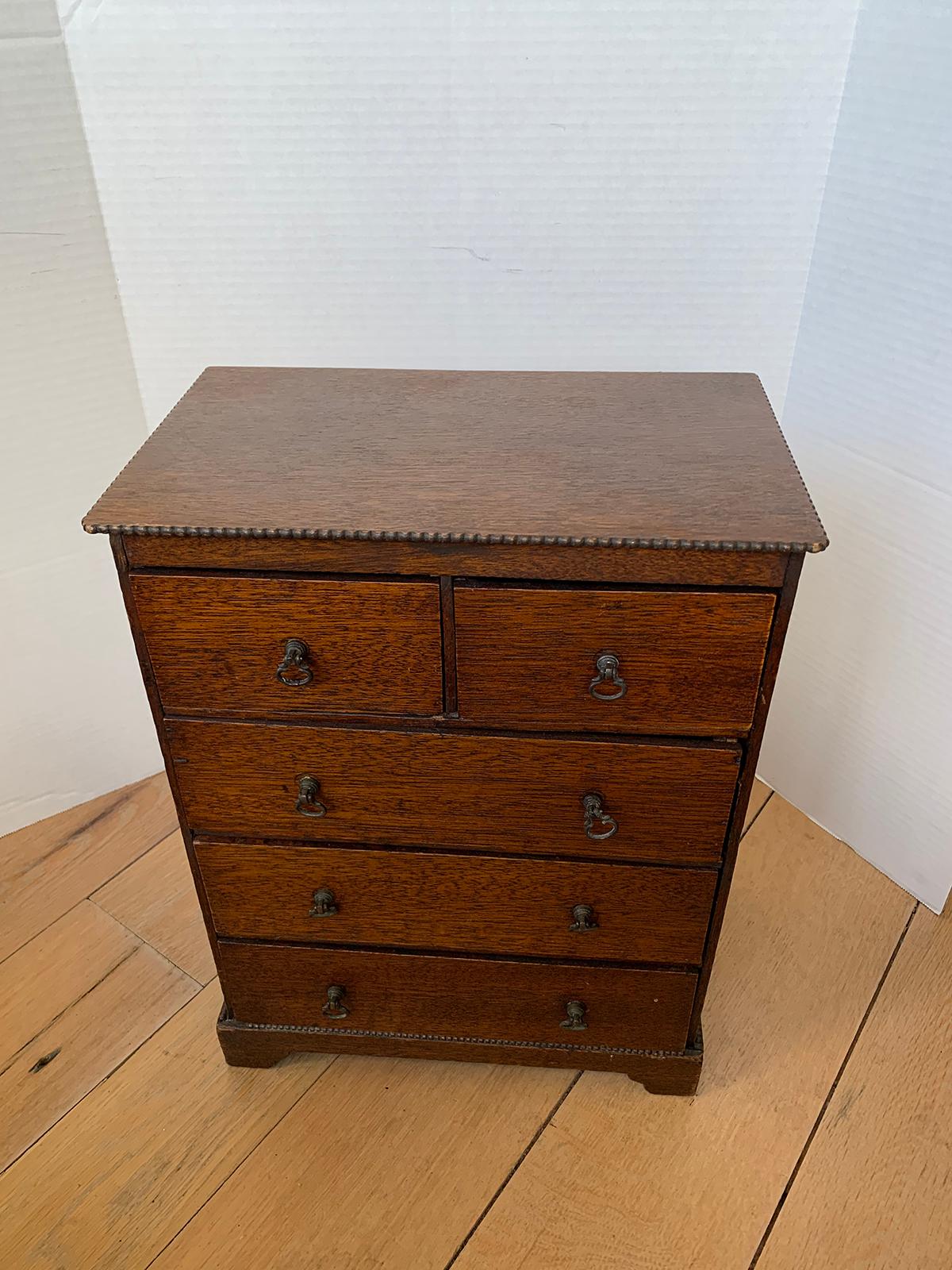 19th Century Miniature American Oak Chest with Five Drawers 6