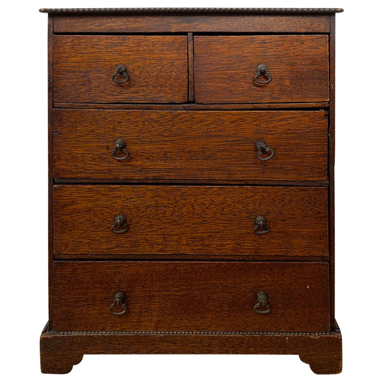 19th Century Miniature American Oak Chest with Five Drawers