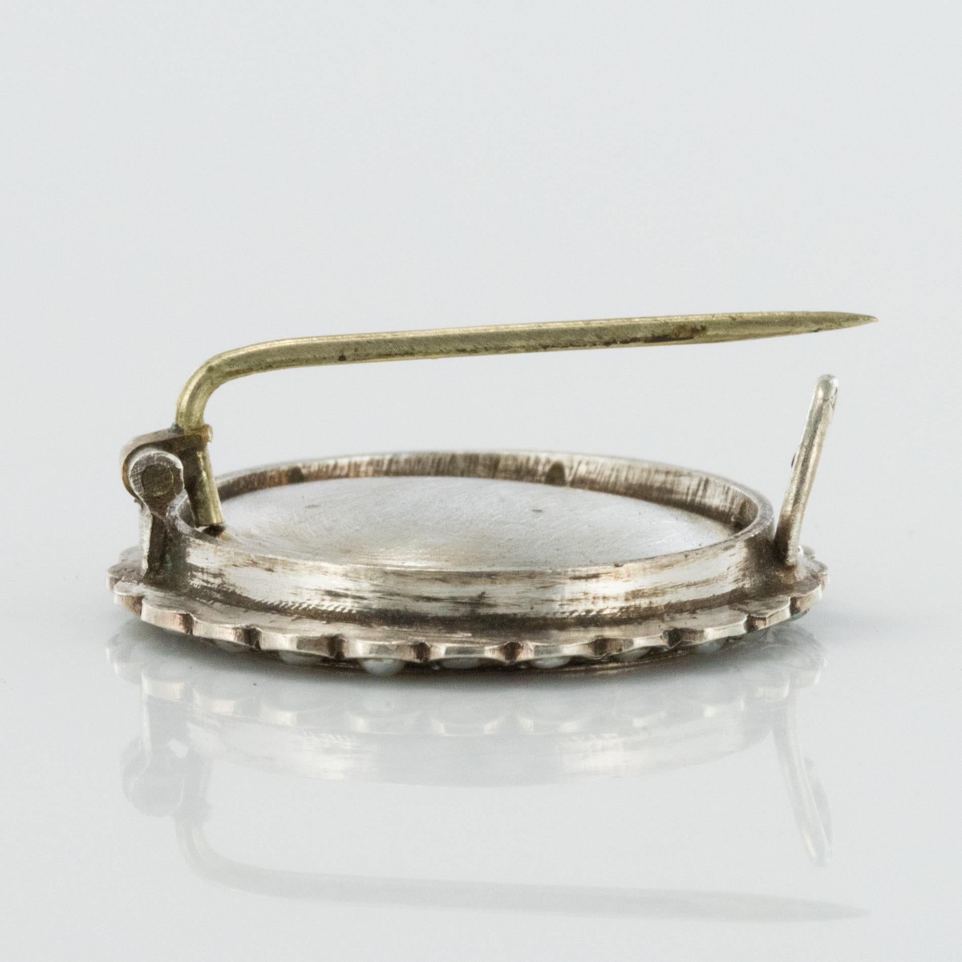 19th Century Miniature and Pearls on Silver Brooch For Sale 4