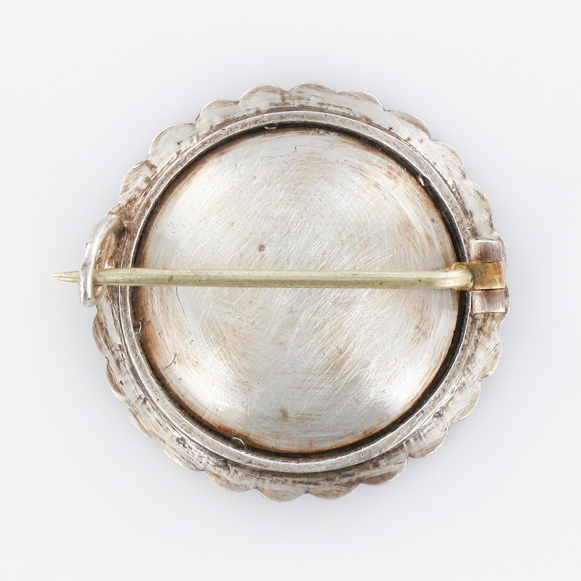 19th Century Miniature and Pearls on Silver Brooch For Sale 6