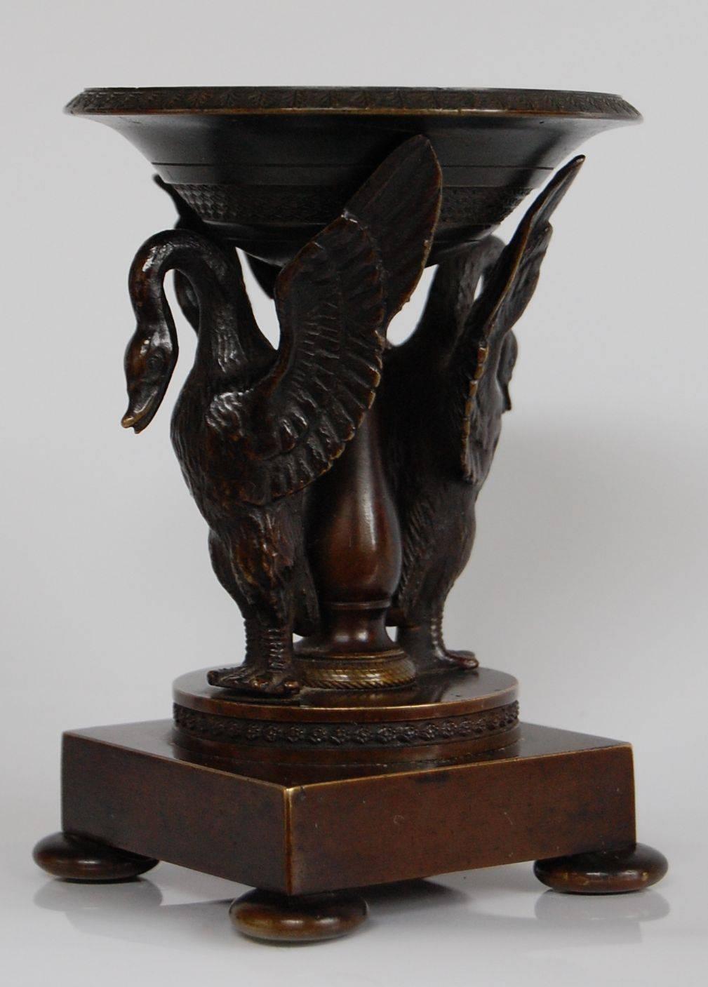 Cast 19th Century Miniature Bronze Incense Burner with Heron Birds on Square Base