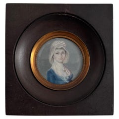19th Century Miniature Depicting a Woman Wearing a Headdress, Madame Rigault