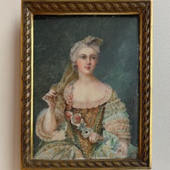 19th-century miniature depicting an 18th-century lady, bronze frame