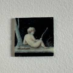 19th century miniature depicting Cupid reclining against a tree