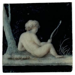 19th century miniature depicting Cupid reclining against a tree