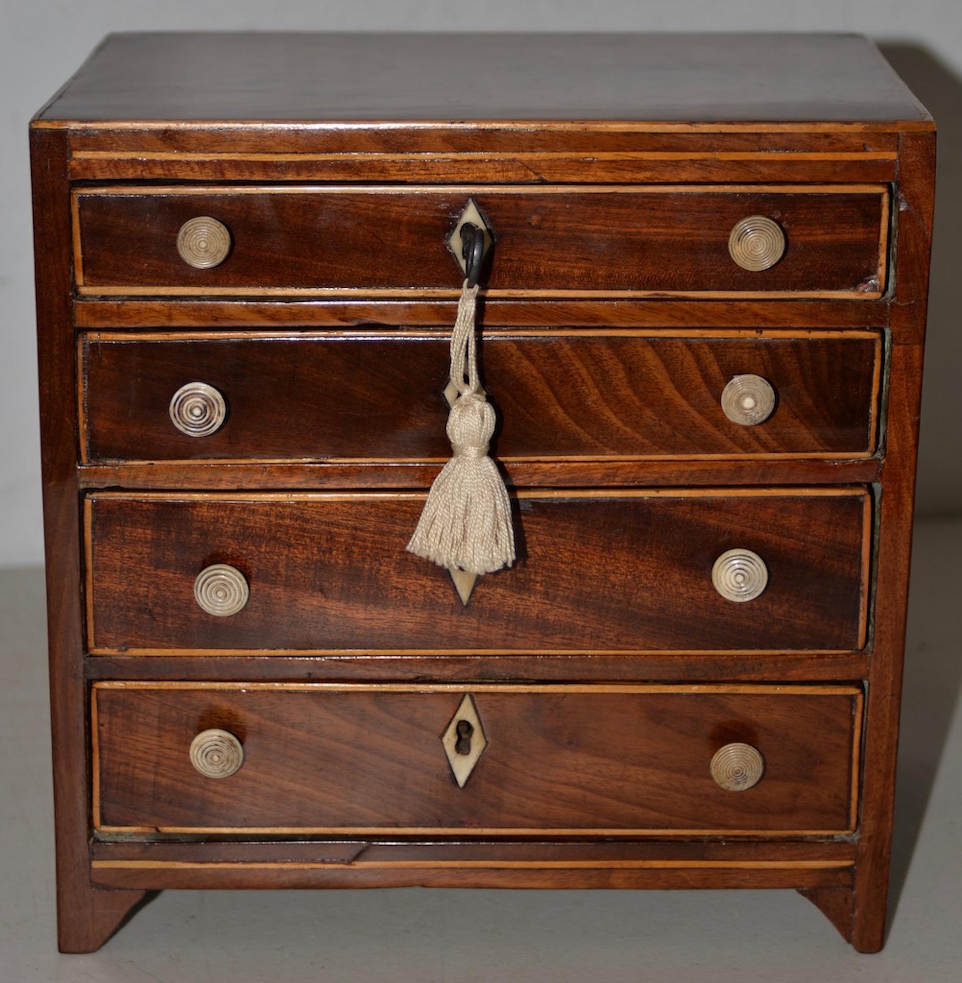 19th Century Miniature Mahogany Salesman Sample Chest of Drawers with Inlay 6